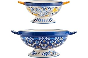 Fitz and Floyd Madeline Ceramic Set of 2 Multi-Colored Colanders