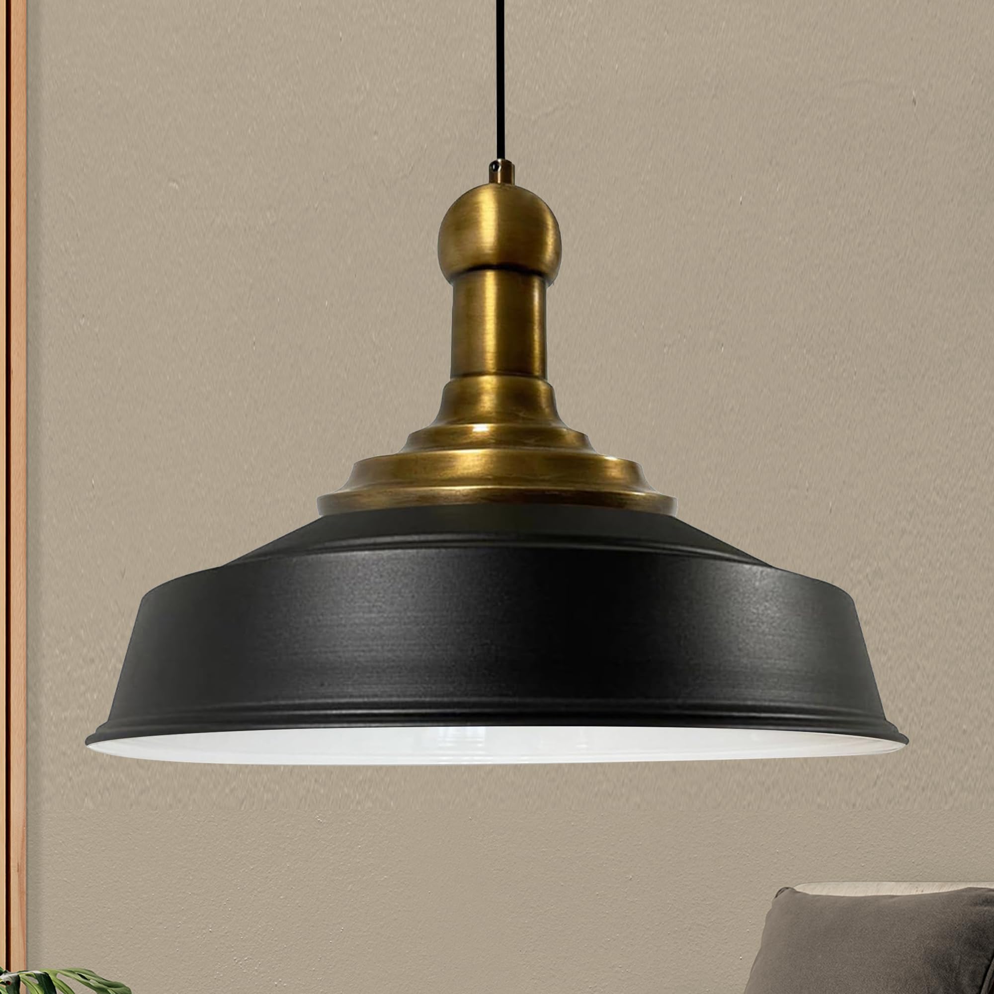 bamyum Asletl Long-Knob Industrial Wooden Ceiling Pendant Light, 40cm Lampshades, Ceiling Lamp and Kitchen Island Light Metal, Hanging Lamp Dining Table, E27 Living Room Dining Room Light, Black White — image 1
