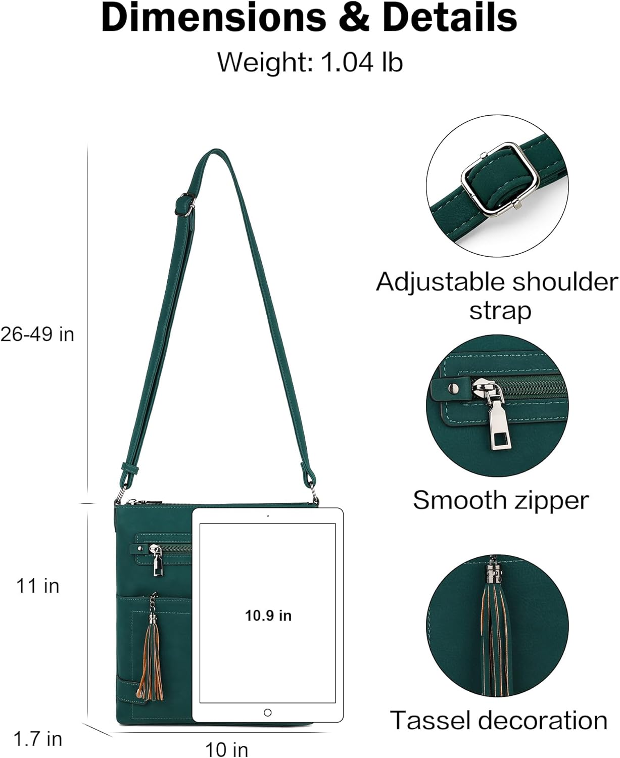 FADEON Crossbody Purses for Women Crossbody Bag, Designer Multi Pockets Shoulder Travel Purses with Tassel - Image 4