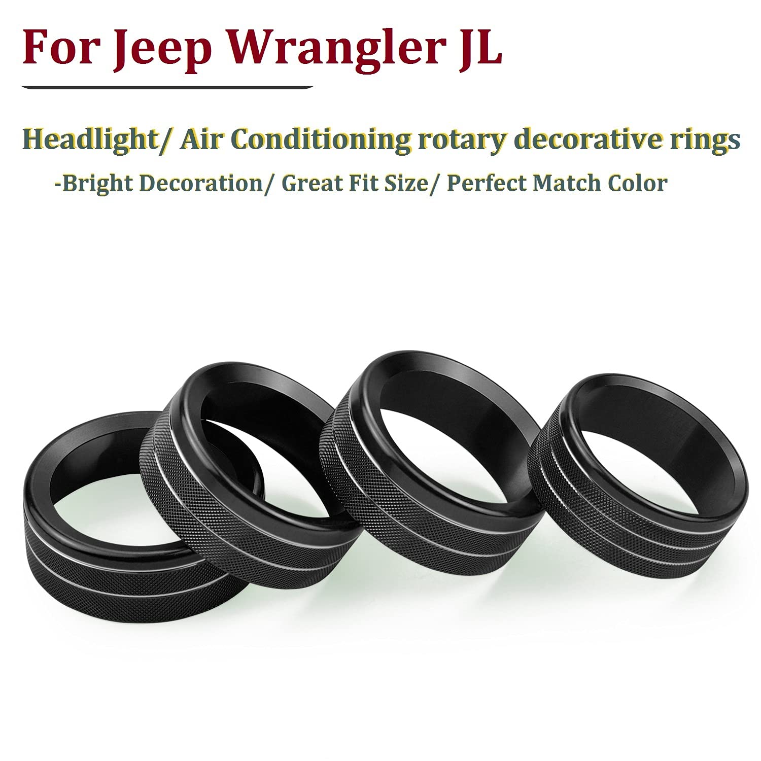 Air Conditioner Headlight Switch Knob Cover Trim for Jeep Wrangler JL JLU 2018 2019 2020 2021 Gladiator JT 2020 Aminum Alloy AC Button Trims (Black, 4PCS)