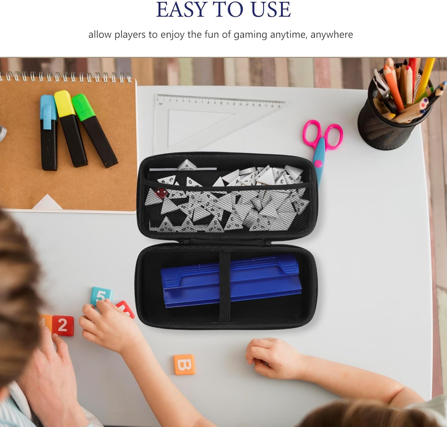 1 Set Triangle Domino Set - Family Tile Game for Strategy Travel Board Game - Number Tile Dominoes with Case/Holder/Drawstring Bag/Dice for Party Holiday