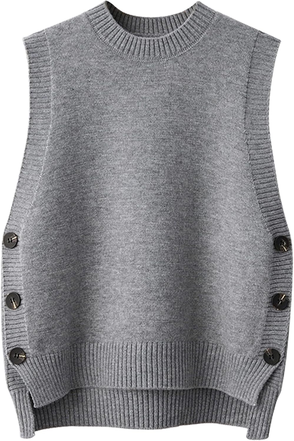 Wowcarbazole Women's Sleeveless Sweater Vest Casual Crew Neck Ribbed Knit Pullover Tops Loose Fit Full Clothes