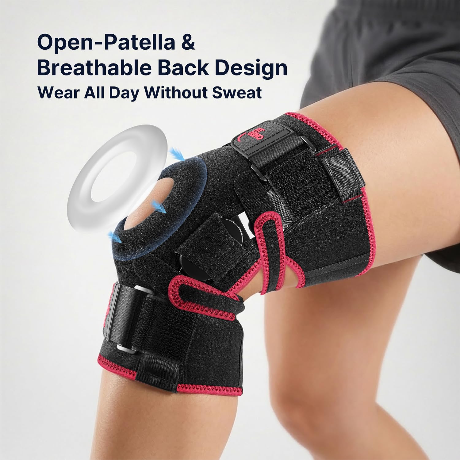 Fit Geno Hinged Knee Brace for Women: Adjustable Knee Brace with Side Stabilizers - Breathable Compression for Meniscus Tear, Arthritis, Knee Pain Relief, Injury Recovery, Running, Sports (Medium)