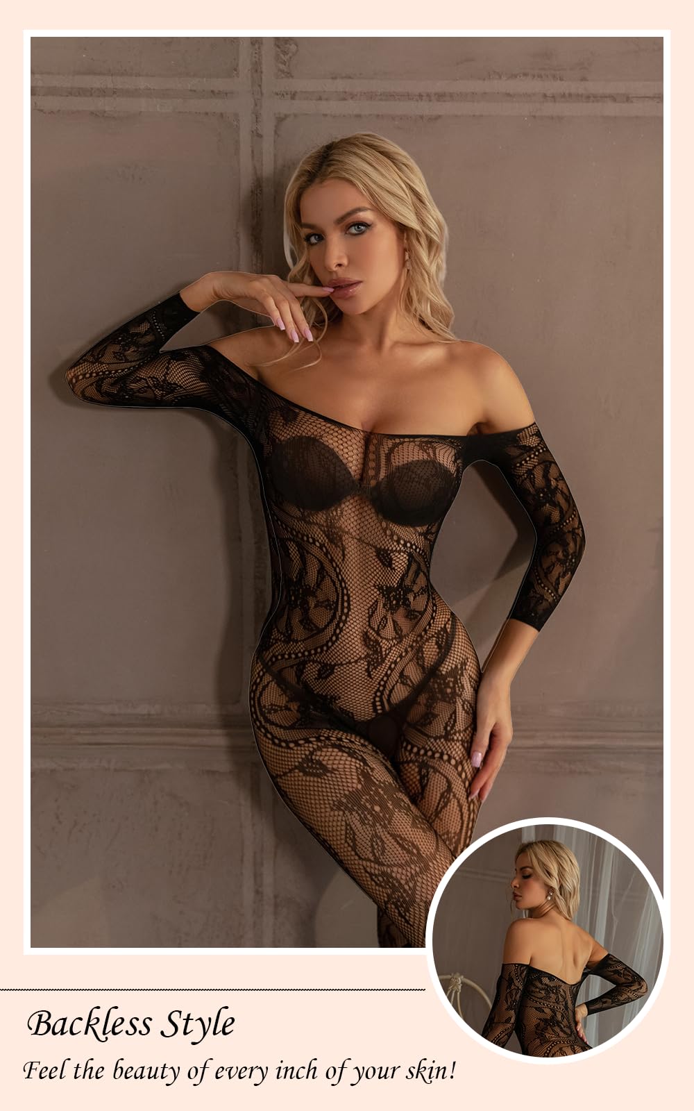 Sexy Lingerie For Women Sheer High Elasticity Bodystocking Bodysuit For Women One Size Fits 80-150lb: One Size Set Mesh Black Set C