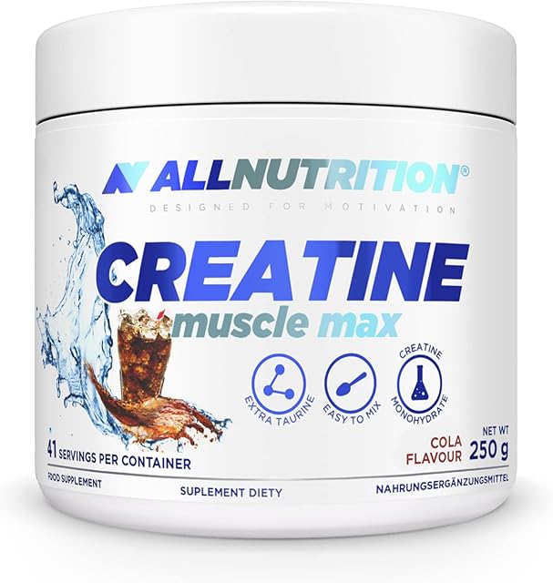 ALLNUTRITION Creatine Muscle Max Kreatyna w Proszku - Monohydrat Kreatyny z Tauryną - Suplement Diety dla Sportowców - Zwiększa Wydolność - Bez Dodatku Cukru - 250g - Cola