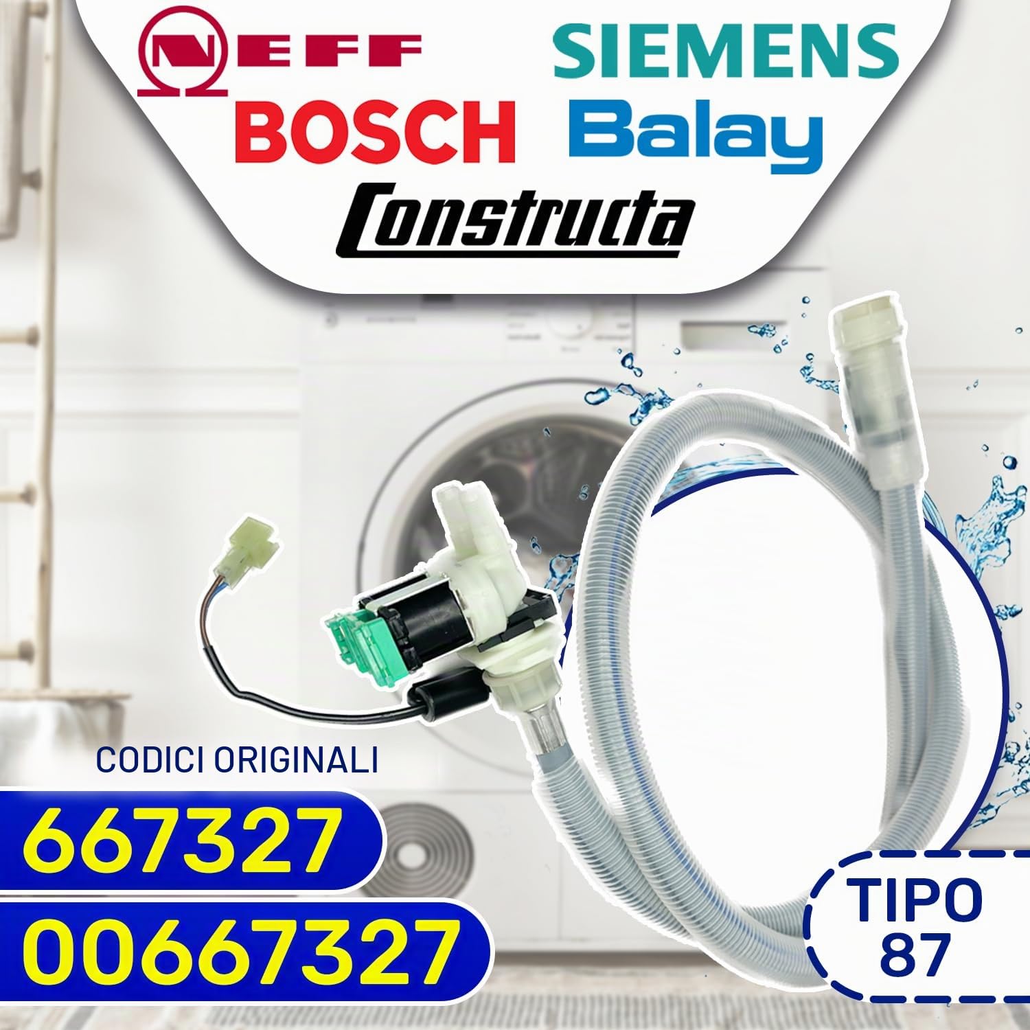 Tubo Carico Lavatrice con Aqua Stop con Codice Originale 00667327 per Bosch | Garanzia di 10 Anni - MONTERAL