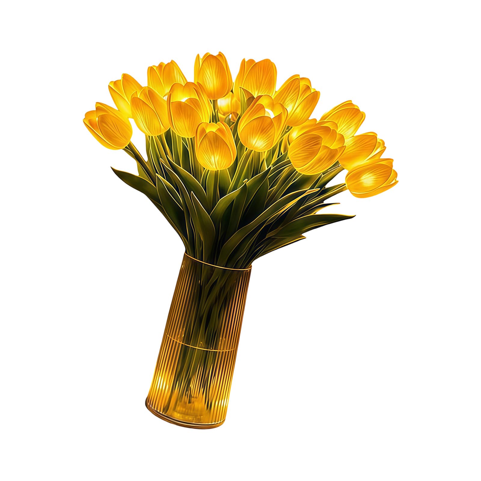 Tfaoys Yellow Of 15 Realistic Floral Lights In Glass Vase For Cozy Bedroom Decor And Gentle Glow Festive Floral Centerpiece
