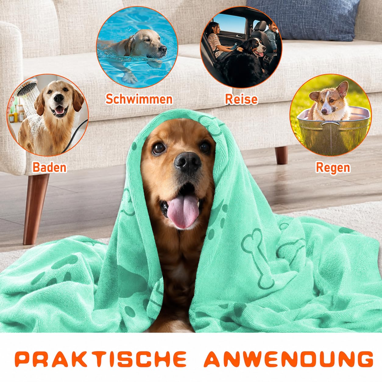 Hundehandtuch 8er Set, Mikrofaser-Handtücher 140 x 70 cm für Hunde & Katzen | Extra Saugstark & Weich, Schnelltrocknend, Ideal Nach Baden, Regen, Schwimmen, Auto, Reise & Pfotenreinigung