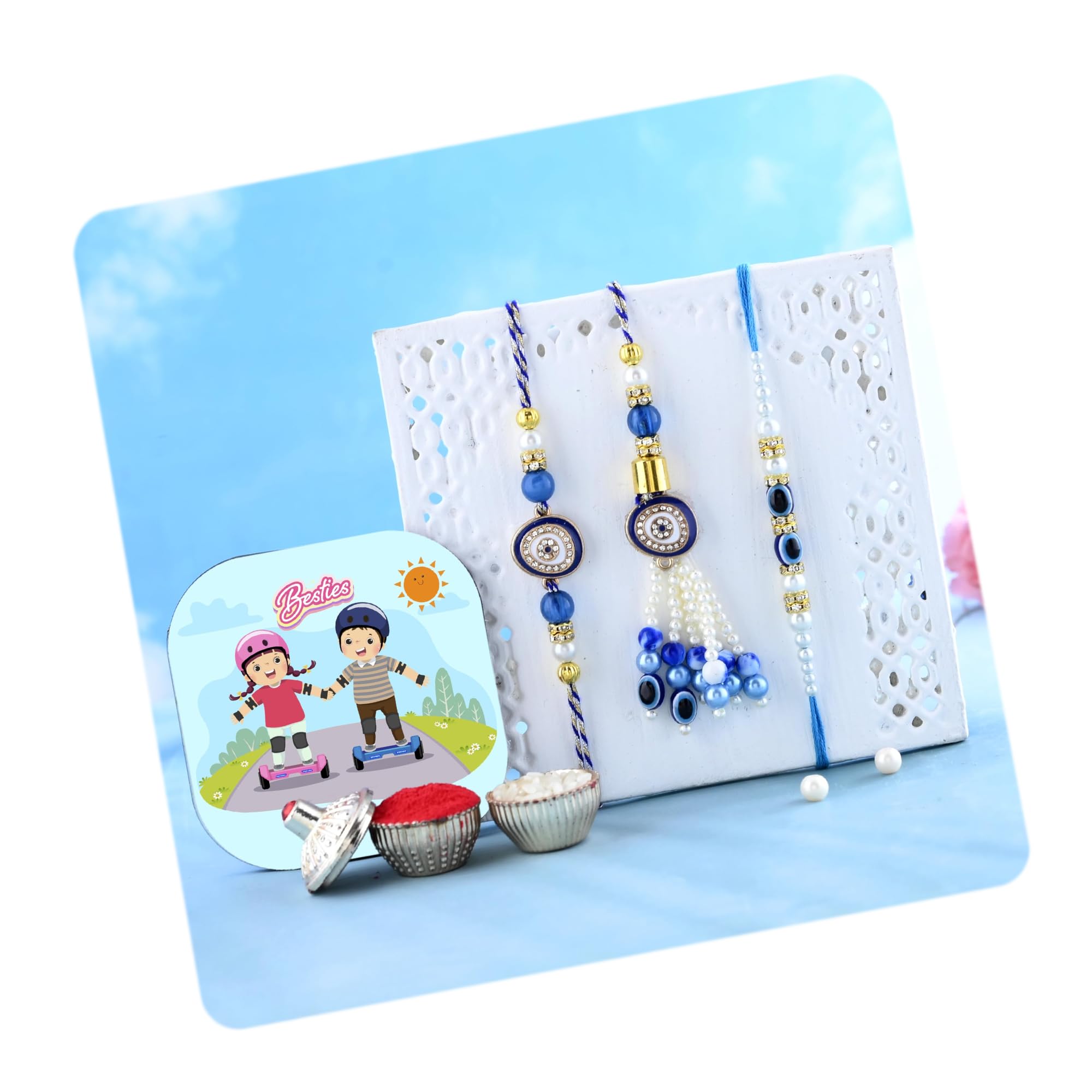 CraftVatika Magnet with Evil Eye Rakhi for Brother Bhabhi Kids, Rakhi Set of 3 for Bhaiya Bhabhi Kids, Rakhi for Men Women, Evil Eye Lumba, Rakhi with Magnet Gift, Fridge Magnet for Fridge Door Decor-picture-6