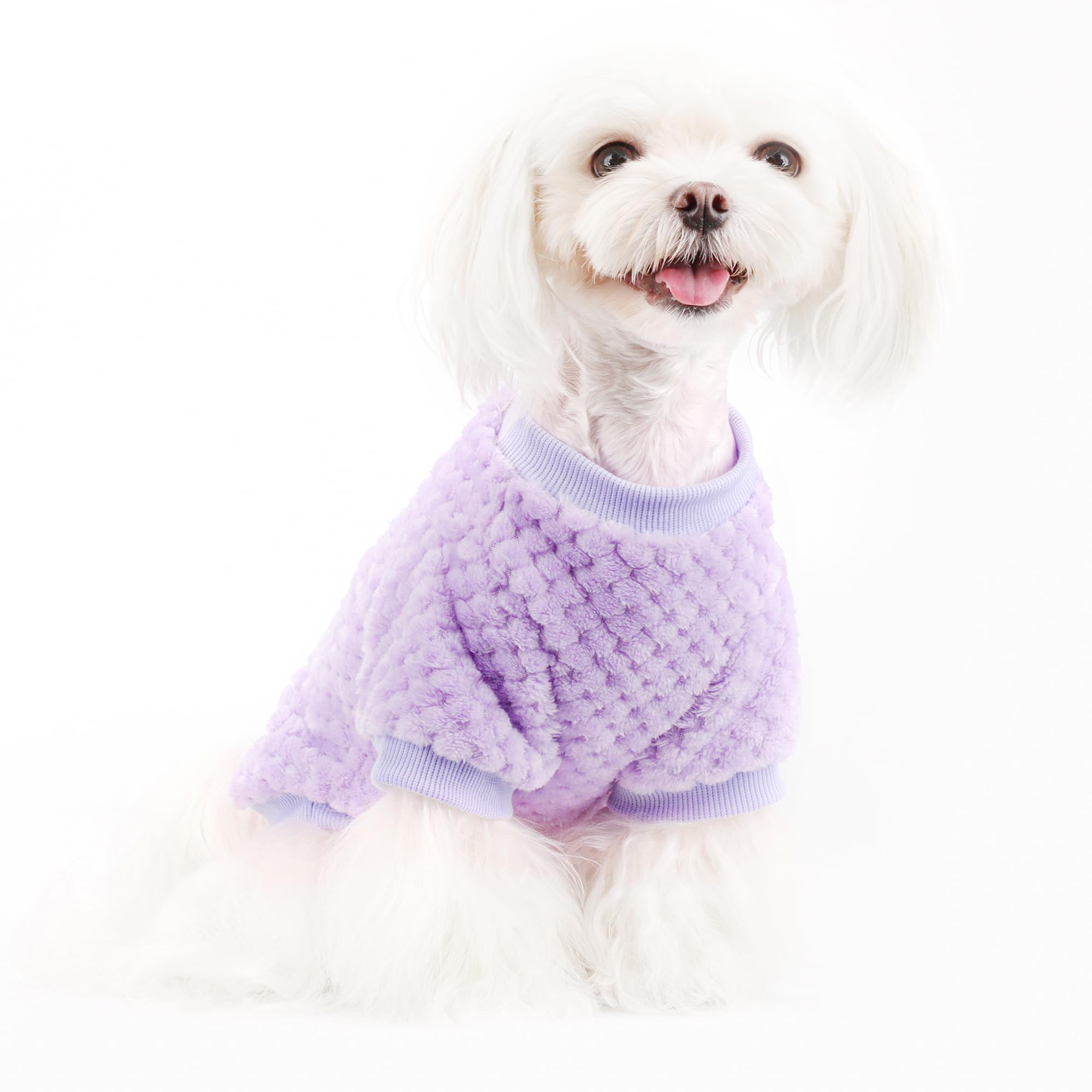 Fuzzy Pineapple Grid Dog Sweater - Ultra Soft & Warm Winter Pet Apparel, Fluffy Textured Knit for Small, Medium Dogs and Cats, Cozy Pullover Dog Coat for Cold Weather.Purple M