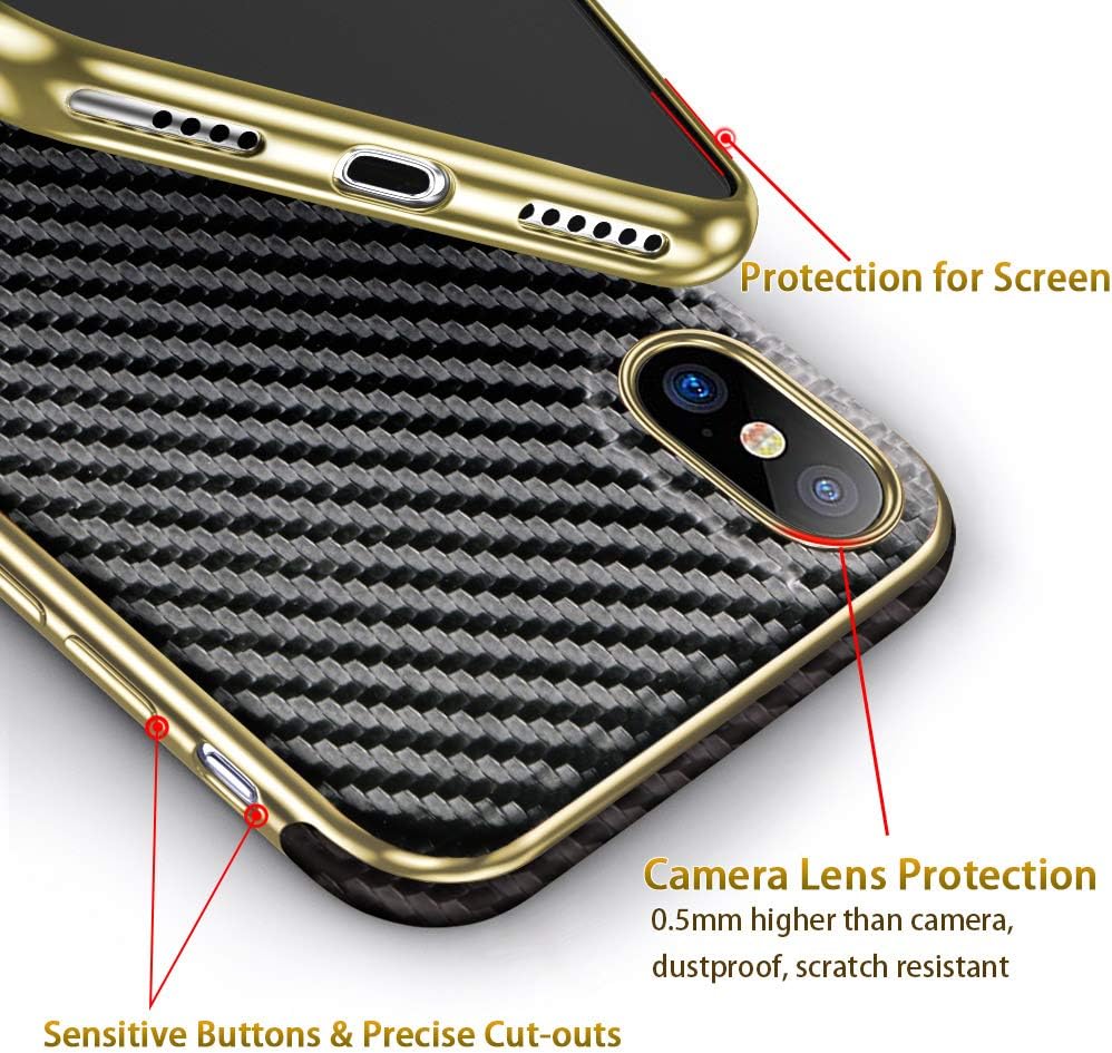 LOHASIC Case for iPhone Xs Max, Thin Slim Luxury PU Leather Soft Non-Slip Grip Flexible Bumper Full Body Shockproof Protective Cover Cases Compatible with Apple iPhone Xs Max 6.5 inch - Carbon Fiber