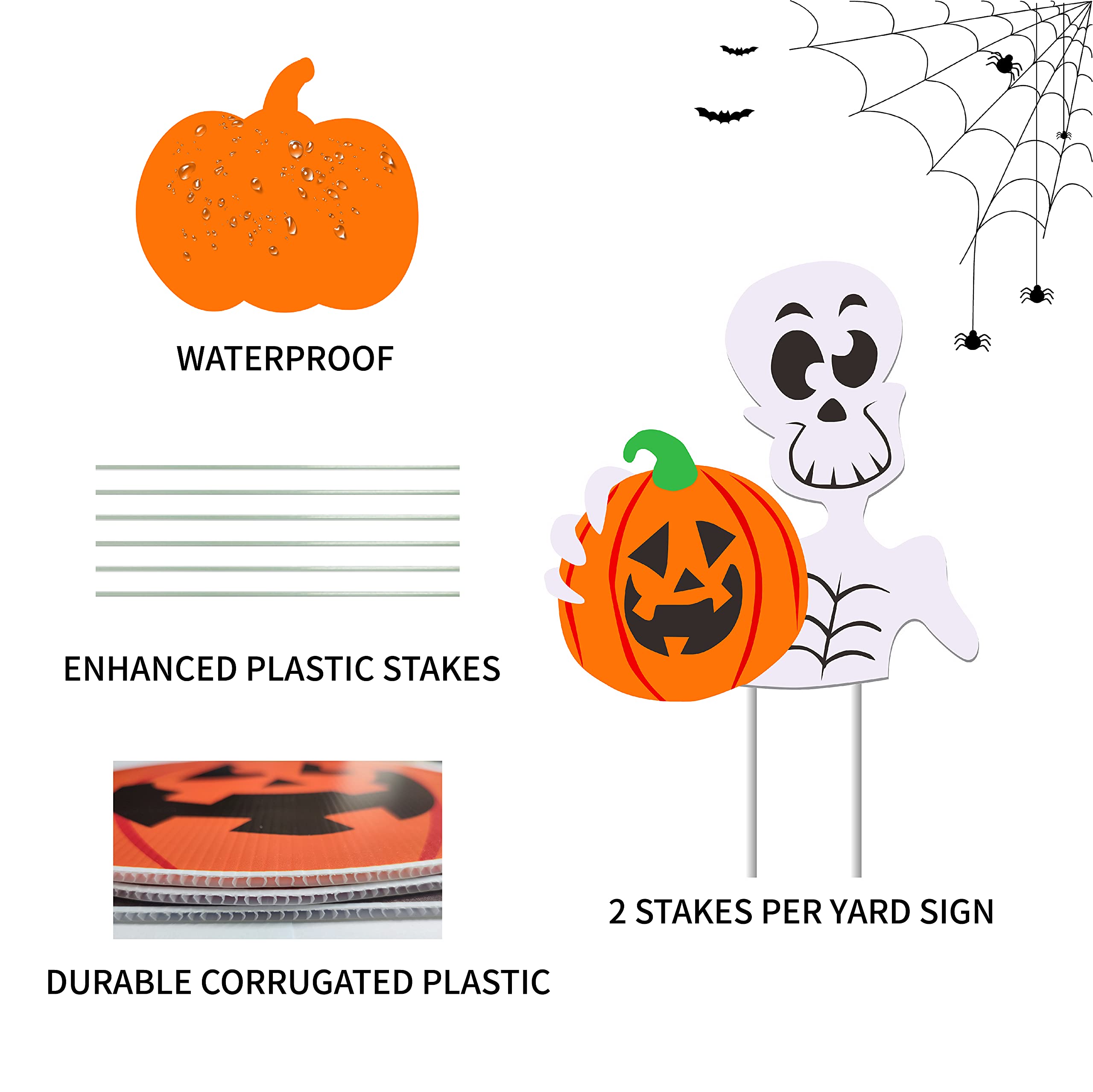 8 Halloween Hofschilder Mit Pfählen – Kürbis, Katze, Skelett & Mehr, Kunststoff, Für Garten-Deko
