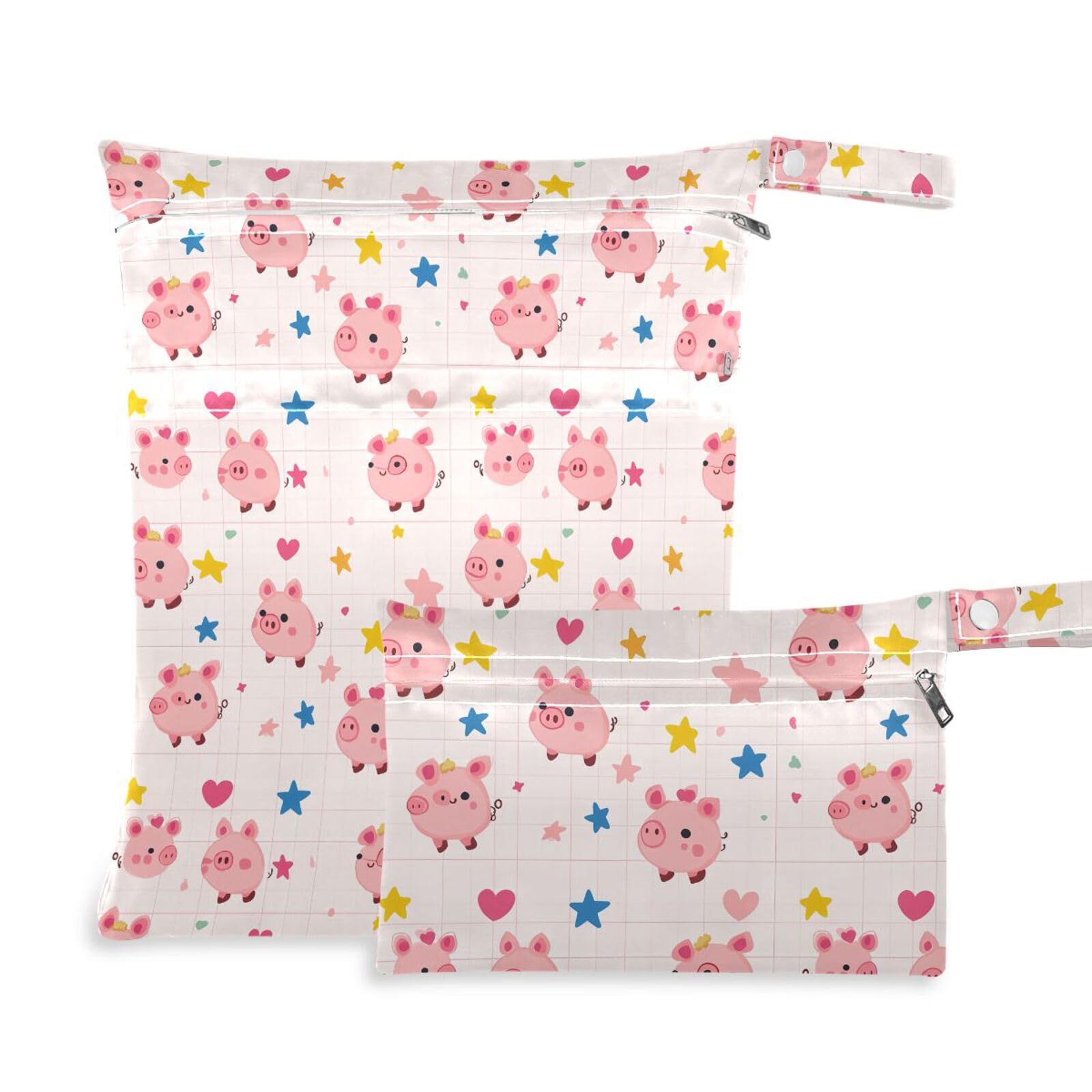 Coikll Wet Dry Bags for Cloth Diaper 2 Pack Waterproof Yoga Gym Bag for Swimsuit Wet Clothes Baby Items-?Cute Pigs?