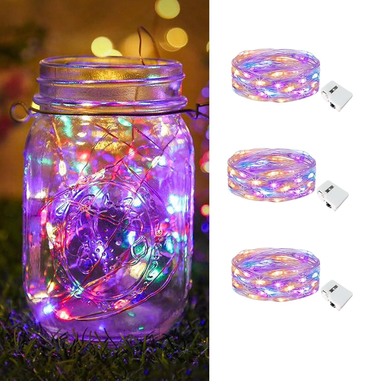 LITVERSE 3 Pack Fairy Lights Battery Operated [3 Modes], 7ft 20 Led Twinkle Lights String Lights Waterproof Bulk Small Mini Silver Wire for Mason Jars Vases Wedding Table Centerpiece,Multicolor-image-20
