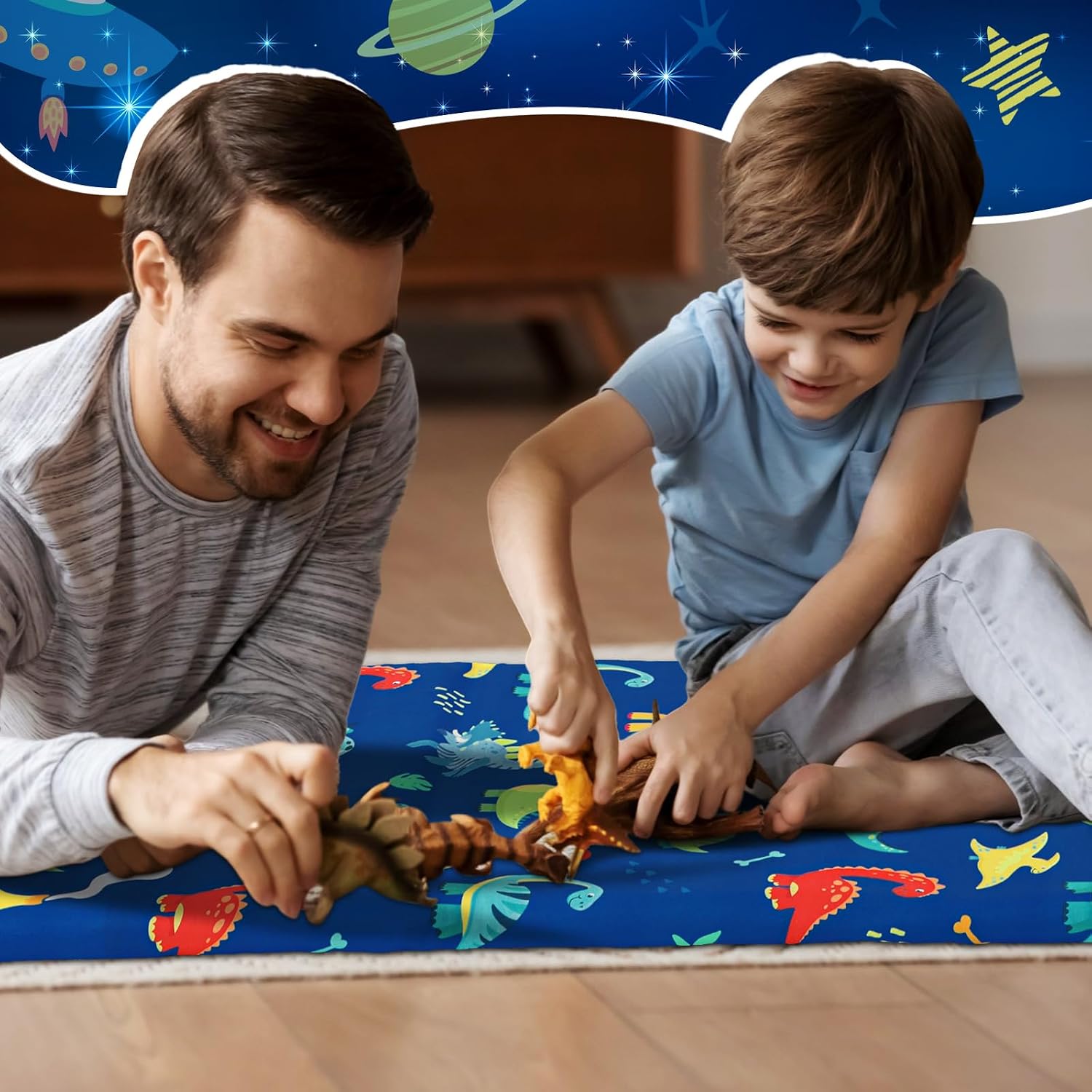 CroBlissful 2 Pcs Dinosaurs Nap Mat Cover for Boys Girls Sewn in Flap Design Blue Sleeping Kids Astronauts Nap Mat Covers Soft Microfiber Cot Sheet for Preschool Kindergarten Toddler Daycare