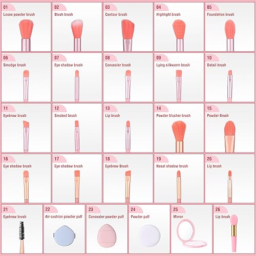 Miniatura 3 de Paterr Juego de maquillaje de 28 piezas, bolsa de maquillaje con brochas de maquillaje, cepillo sintético premium y espejo para mujeres, cosméticos