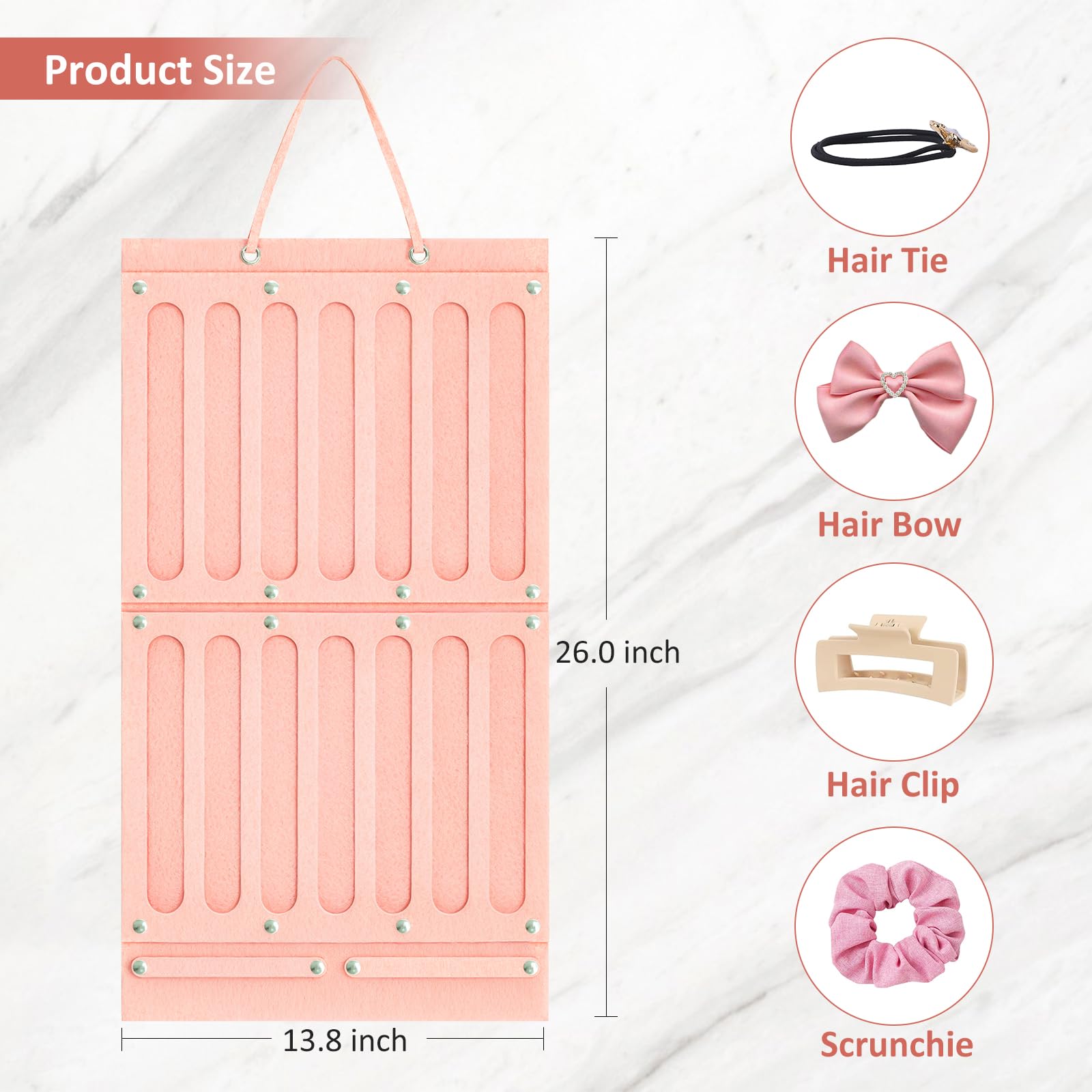 Bow Holder for Girls Hair Bows, Hair Clip Accessories Organizer for Toddler Kids Baby Girl, Hanging Headband Storage Organizer Hanger Rack for Scrunchie Hair Tie Stuff, Nursery Room Wall Decor, Pink