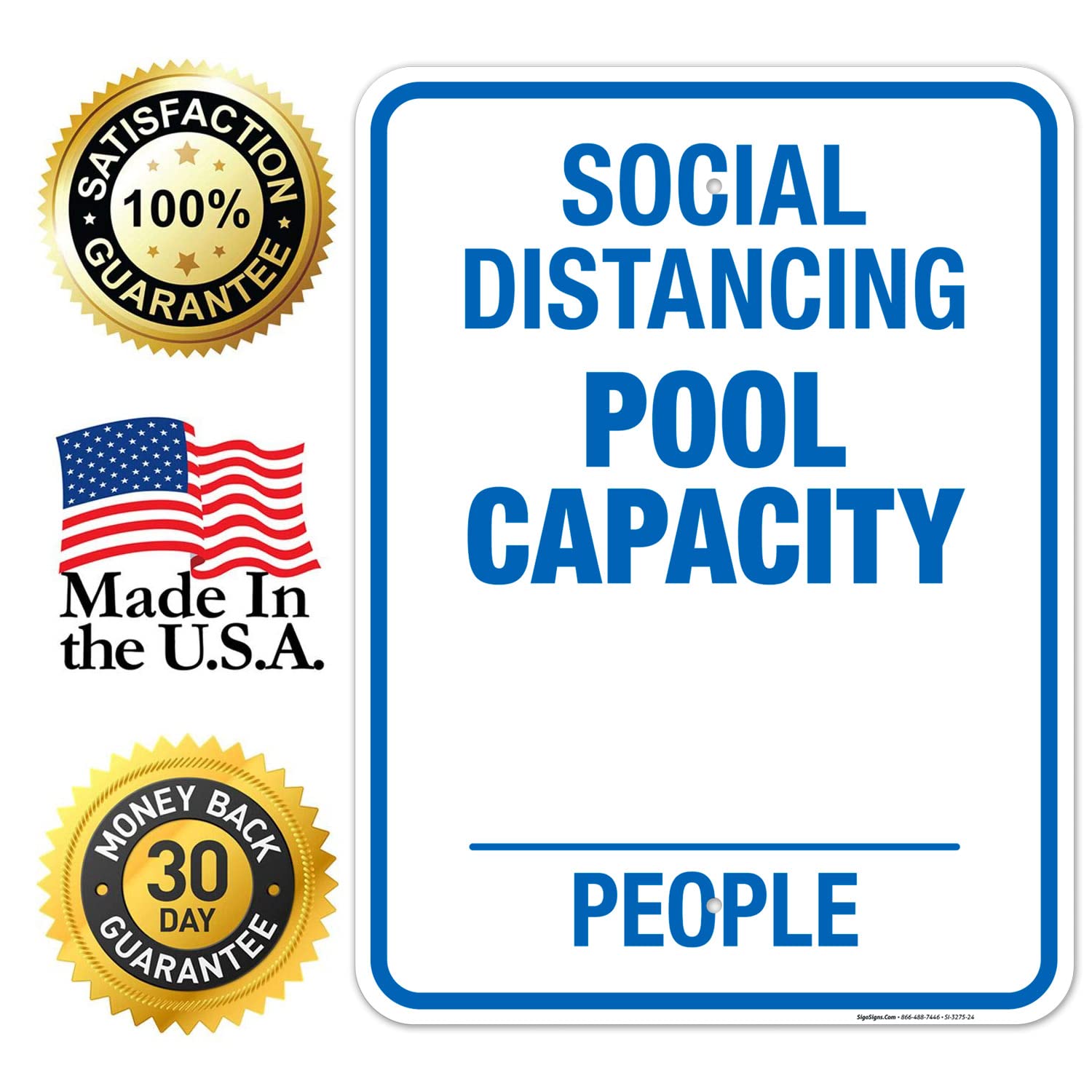 Social Distancing Pool Capacity Sign, 18x24 Inches, Rust Free .063 Aluminum, Fade Resistant, Easy Mounting, Indoor/Outdoor Use, Made in USA
