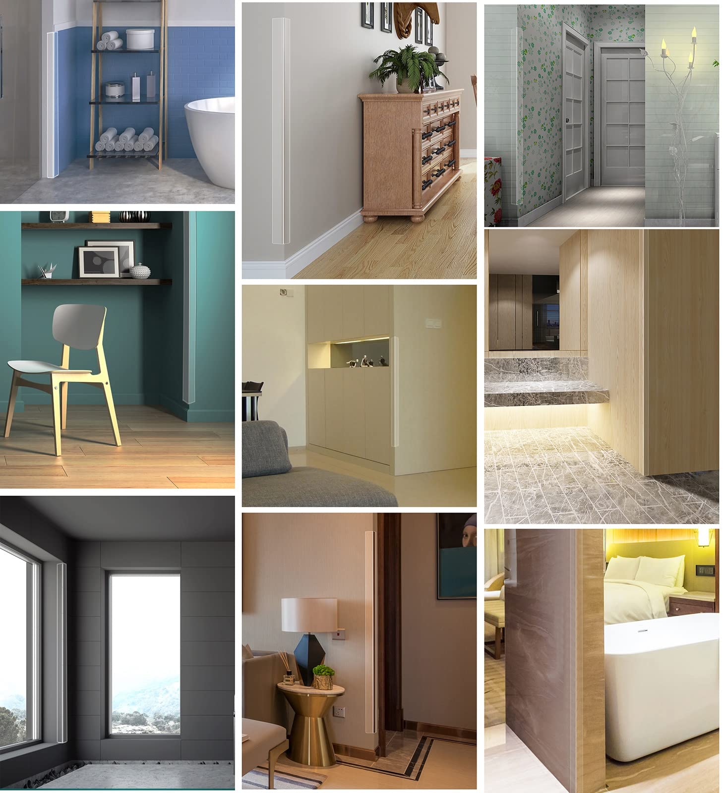 WDJBPSH Pared Protecciones para Bordes y Esquinas Sin Puñetazos Escudo de Esquina de Pared, HD Transparente Protector de Esquinas de Pared con Cinta, 90° Tiras de Borde para Oficina en Casa