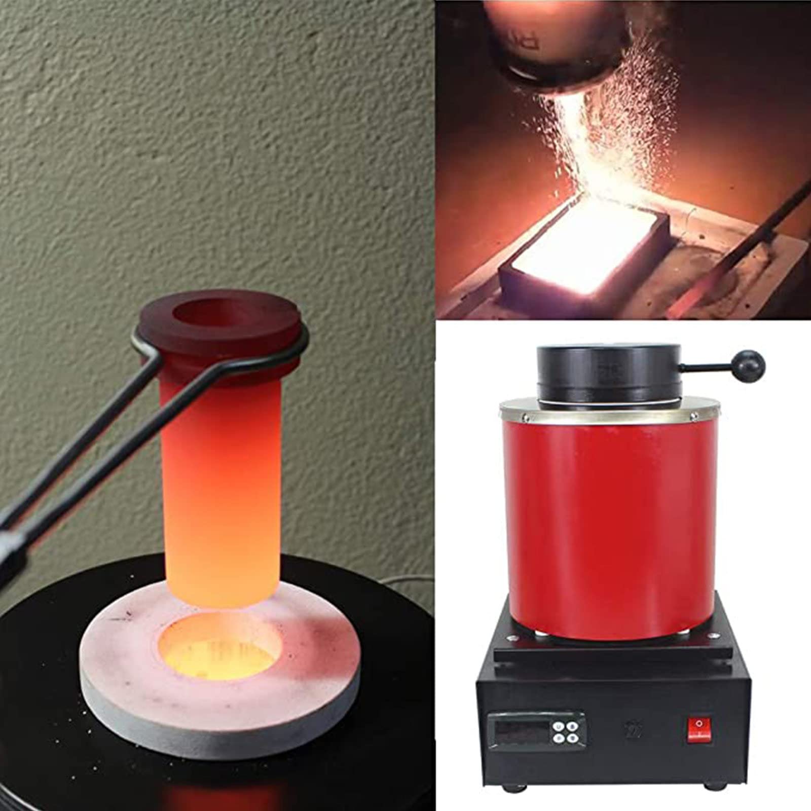 Elektrischer Gold-Fusionsofen,Digitale Metallschmelzmaschine,2102℉ Gießset Aus Metall Mit Tiegel Aus Graphit Für Schrott Aus Gusseisen,Silber,Gold,Verfeinerungsöfen,Red-1kg
