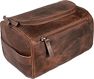 Premium Leather Toiletry Bag for Men | Mens Toiletry Bags for Traveling | Waterproof Hanging Leather Dopp Kit with Hook | Toiletry Bag Travel Organizer for Toiletries, Shaving & Grooming Bag