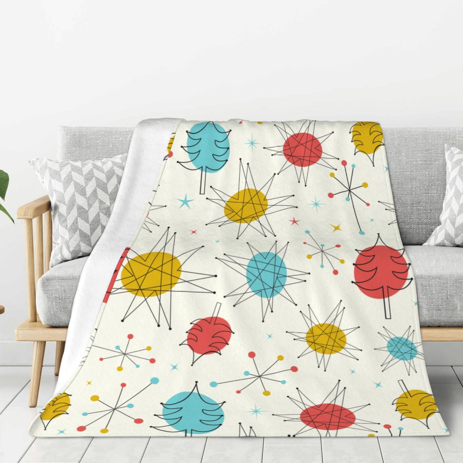 Mid Century Christmas Pattern Blanket, Soft Blankets Flannel Bed Throw Cozy Lightweight Plush Gifts For Women Men Boys Girls Sofa Couch Bedroom Living