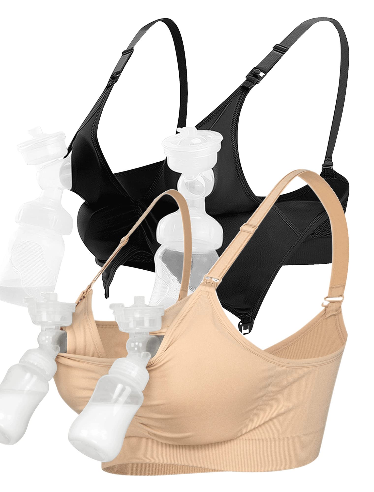 4HOWPumping Bra Hands Free Nursing Pumping Bra All in One Padded Seamless Wireless Maternity Bra for All Flanges(Upgrated 2023)