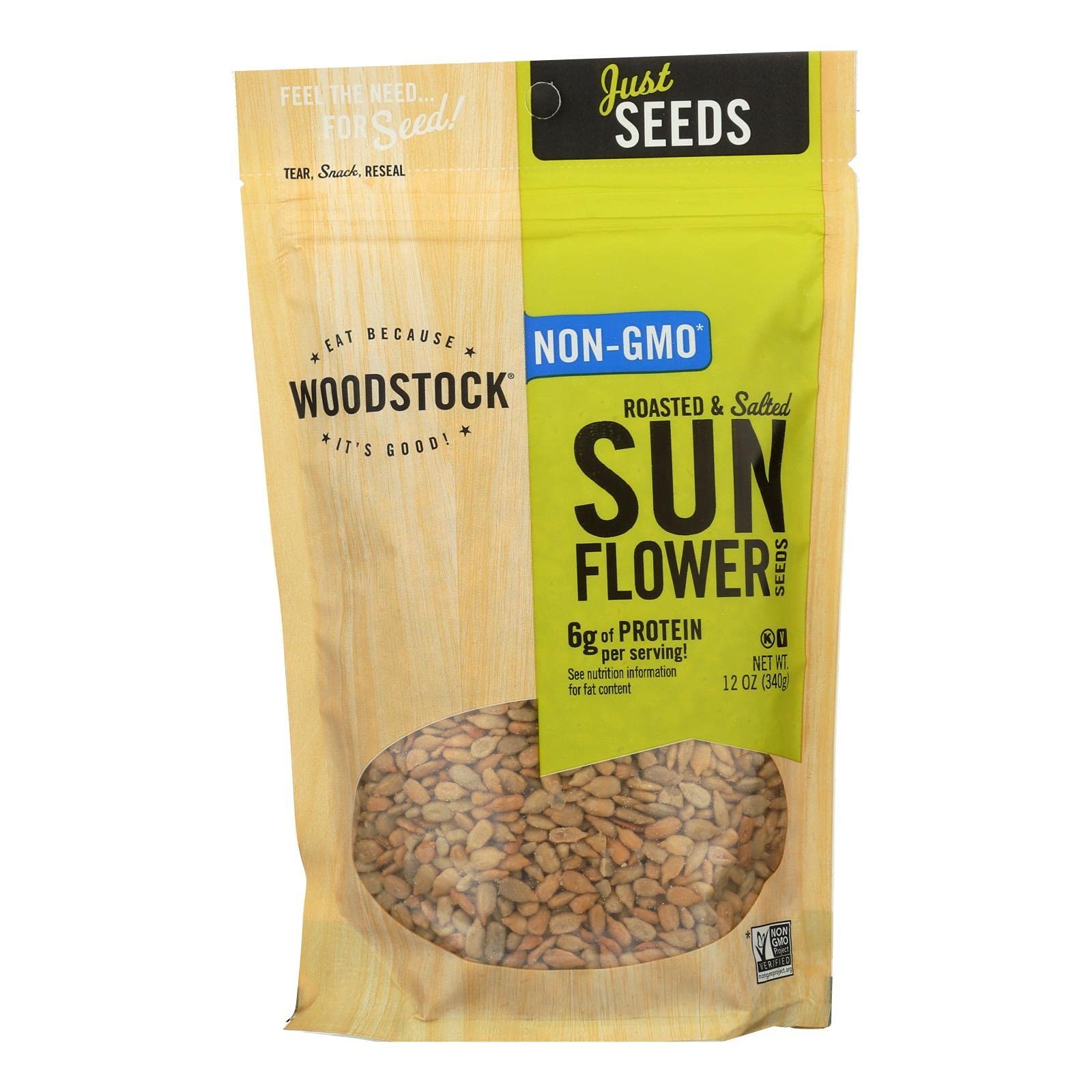 Woodstock Sunflower Seeds - Roasted - Salted - Case of 8 - 12 oz.