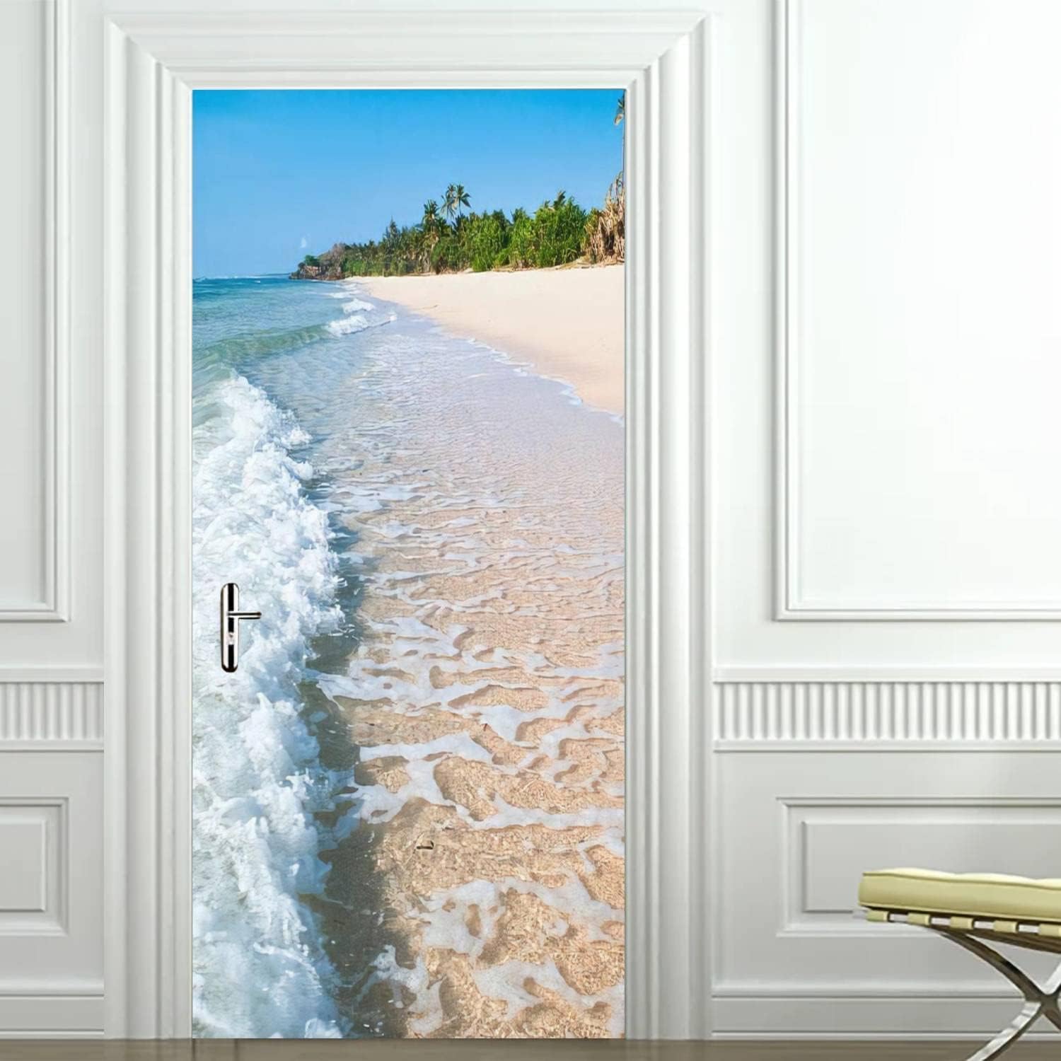 Fykjgs Modern Beach Door Stickers for Interior Doors Seaside Scenery 3D Door Decals Art Sticker Self Adhesive Door Murals for Bedrooms Living Room Bathroom Home Decor G402?90x200 cm?