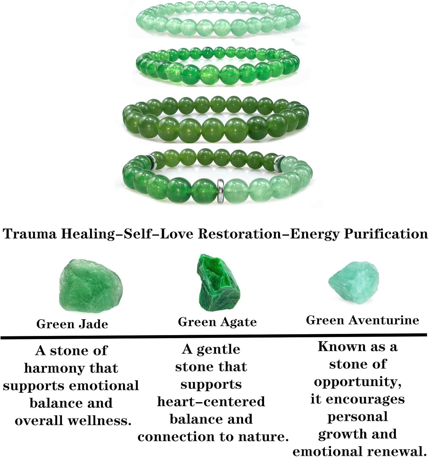 4pcs Natural Crystal Beaded Bracelet for Women,8mm Semi-Precious Healing Gemstone Bracelets 6mm Round Beads Stretch Anxiety Stress Relief Bracelet Spiritual Jewelry Gifts - Image 7