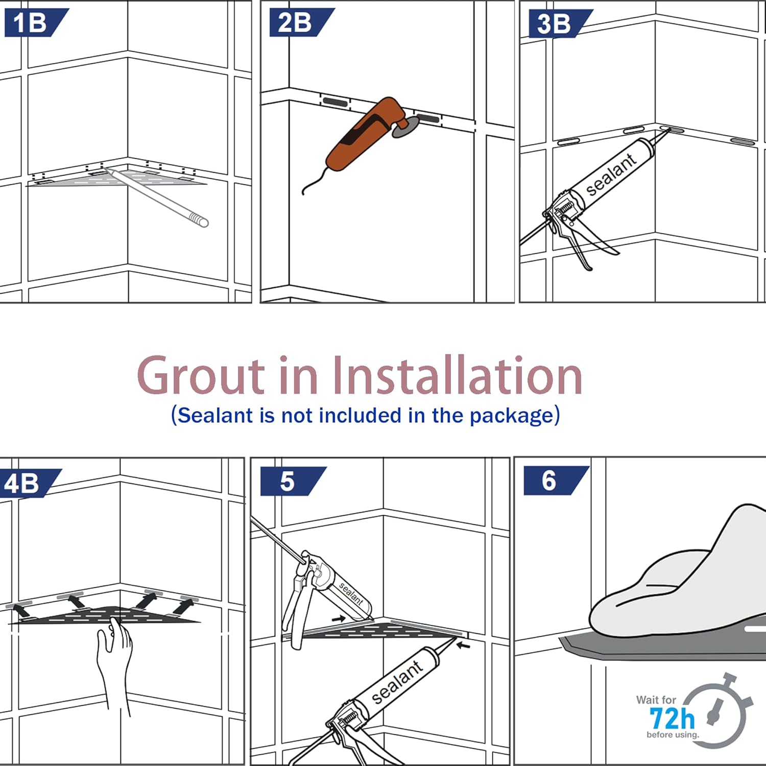 10'' Corner Shower Shelf, 304 Stainless Steel Shelves for Bathroom, Grout in Shelf with Hooks for Tiled Wall (Brushed)