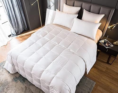 Miniatura 2 de Edredón ligero de plumón de ganso blanco 100% blanco, relleno de tela ultra suave, tamaño matrimonialqueen
