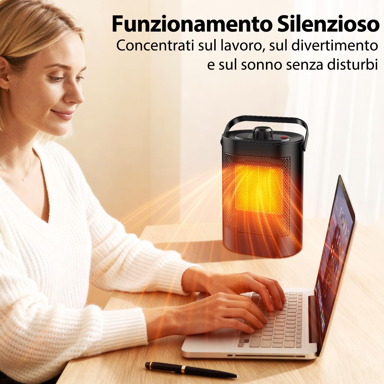 Stufetta Elettrica Basso Consumo 1500W per Uso Domestico, 3 modalità, in Ceramica PTC, Protezione da Surriscaldamento e Ribaltamento, Stufe Elettriche Portatile per Soggiorni, Uffici