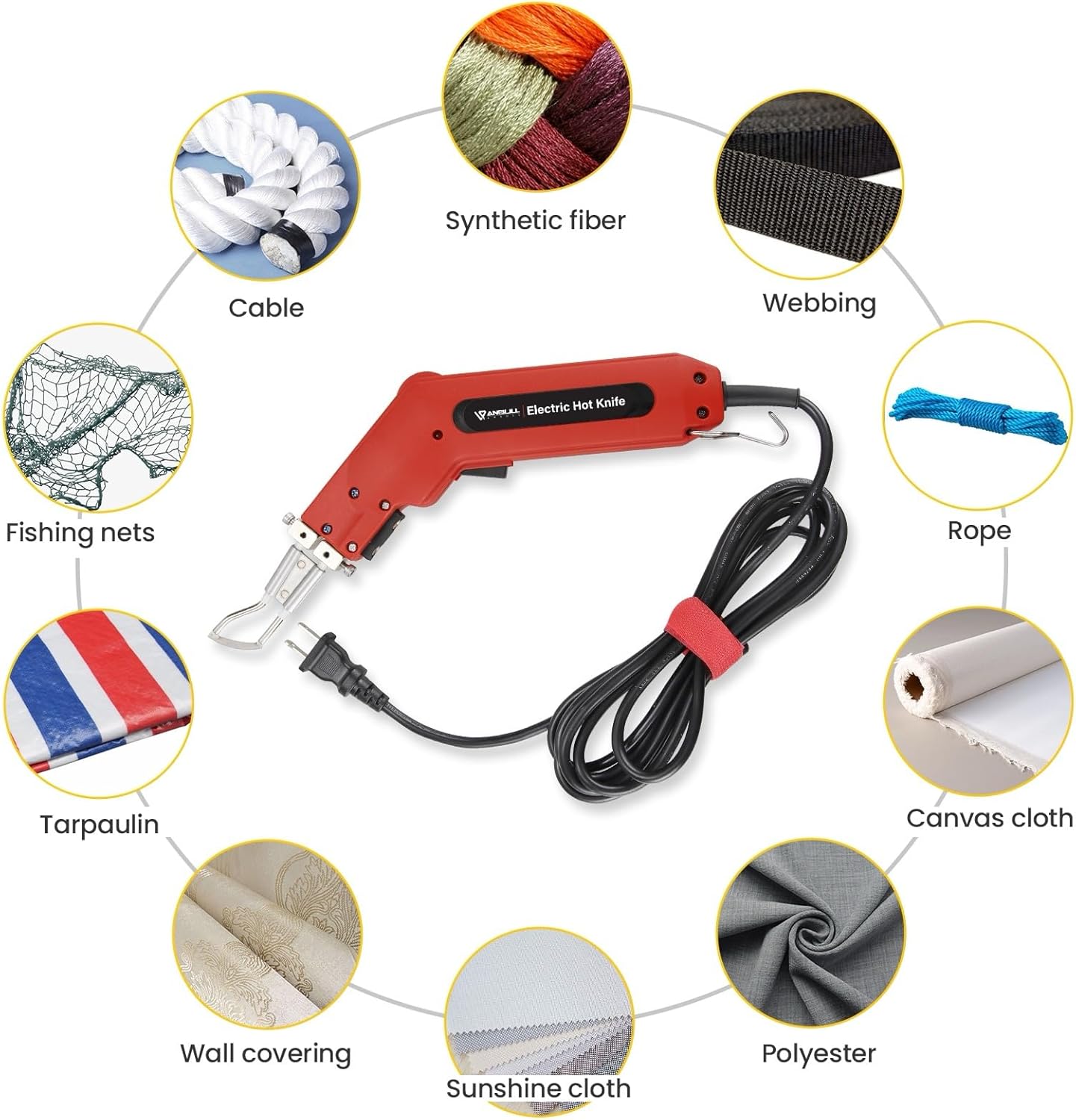 Anbull 100W Rope Cutter Fabric Cutter, Pro Electric Hot Knife Heat Sealer with Adjustable Power, Cutting Tool Kit- with Blades & Accessories (110V/100W)