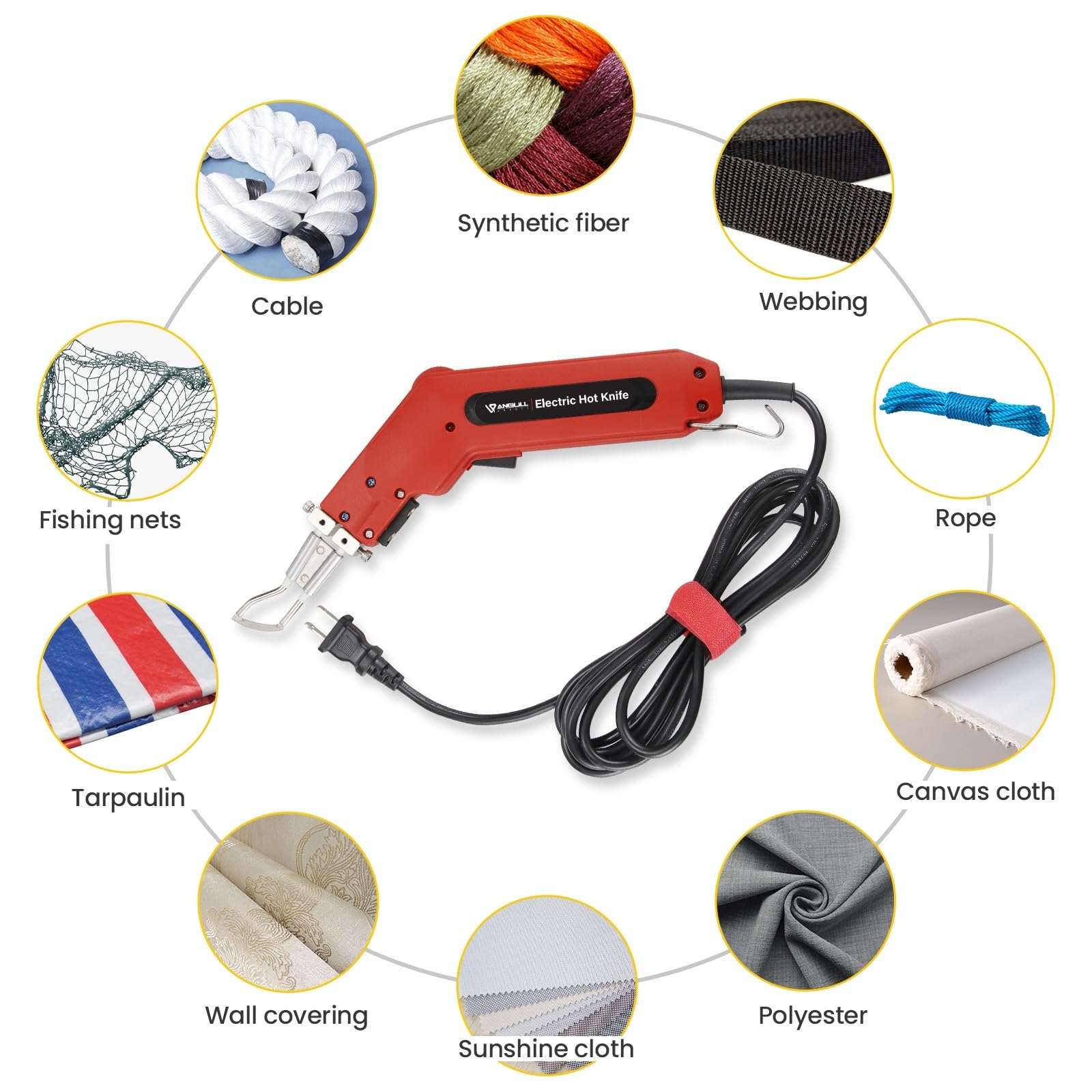 Anbull Cortador de tela de cuerda de 100 W, sellador térmico eléctrico profesional con potencia ajustable, kit de herramientas de corte, con cuchillas y accesorios (110 V/100 W)