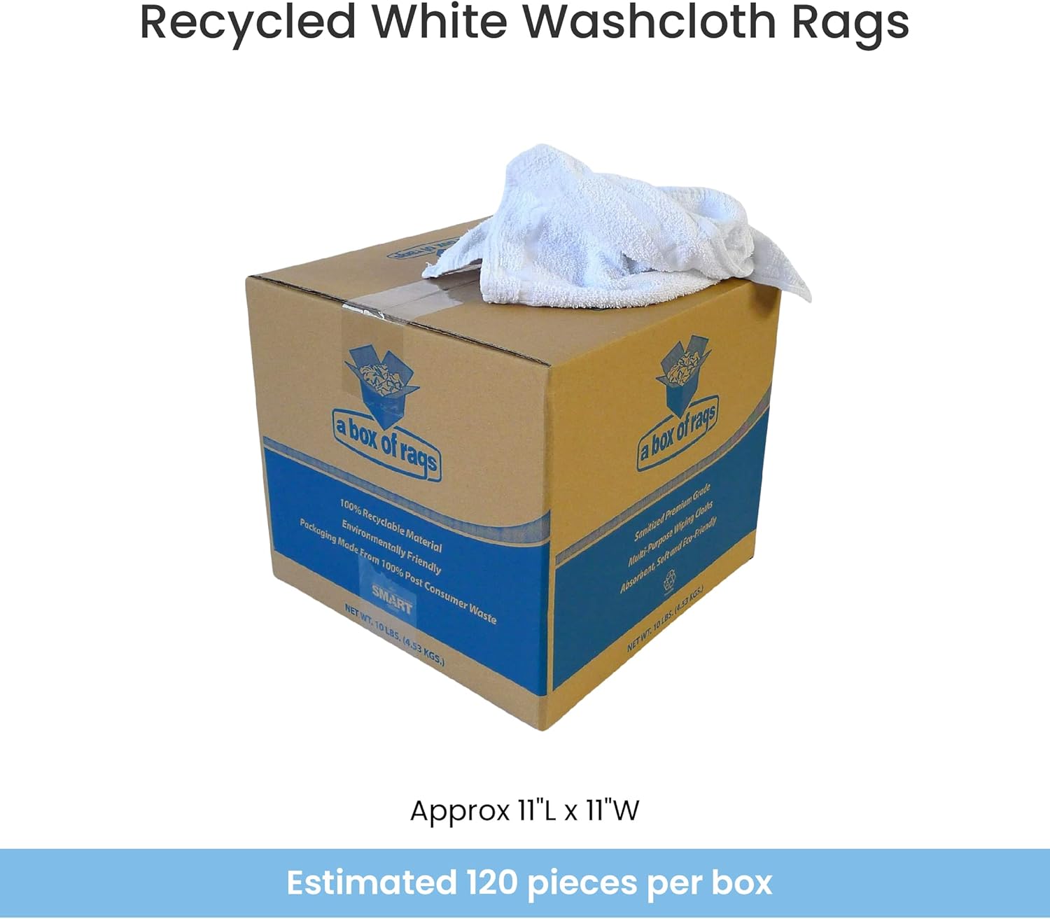 A&A Wiping Cloth- Recycled White Washcloth Rags, Super Absorbent Cleaning Rags for All Clean-up Purposes, 10 Pound Box