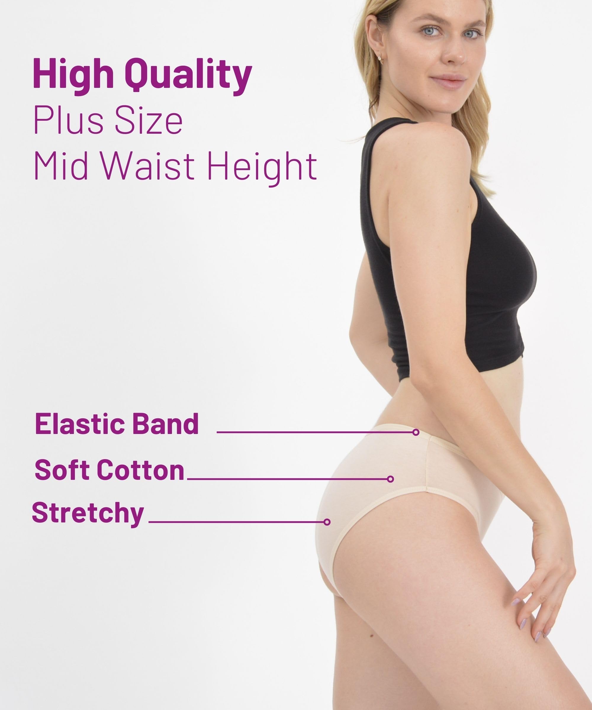 LadyMelex, Confezione da 5 Slip in Cotone da Donna Taglie Forti, a Vita Media e Alta, per Abbigliamento Casual