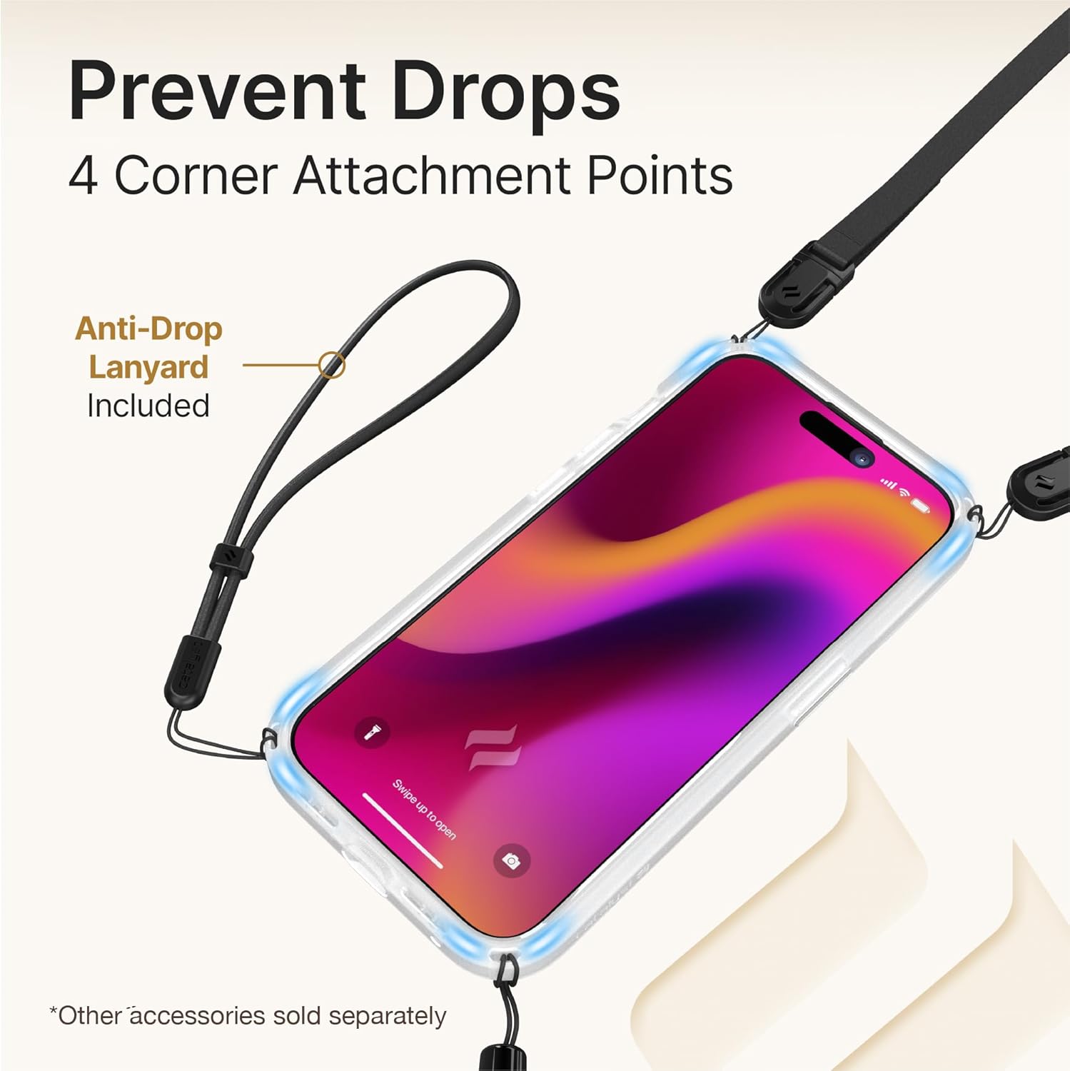 Catalyst Influence Case for iPhone 15 Pro Max Drop Proof, Non-Slip Frosted Edges and Crystal Clear Back, Raised Edges Protection, 30% Louder Forward Audio, Lanyard Included