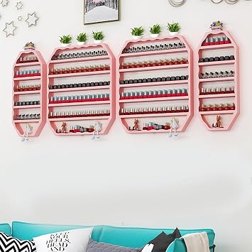 Metal Nail Polish Rack, Nail Polish Organizer, Wall Mounted Nail Polish Holder Display Rack, Pink Perfume Storage Shelf, Hanging Salon/Beauty/Nail Shop Organizer Holder,4PCS