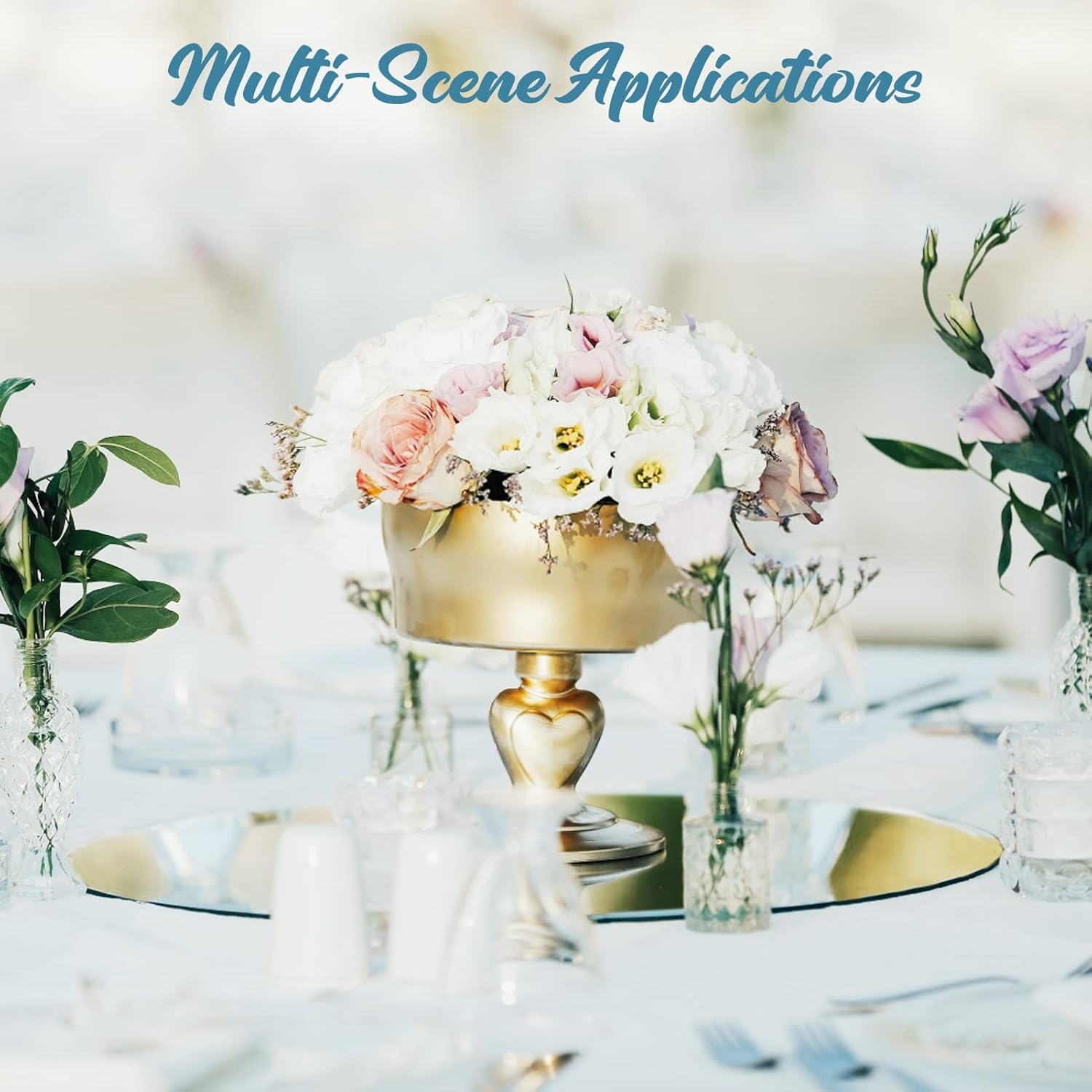 JAMBALAY Round Mirror Centerpieces for Tables, Set of 12 10" Glass Mirror Table Centerpieces, Circle Glass Mirror Trays, Mirror Candle Plates for Wedding Decorations and Party