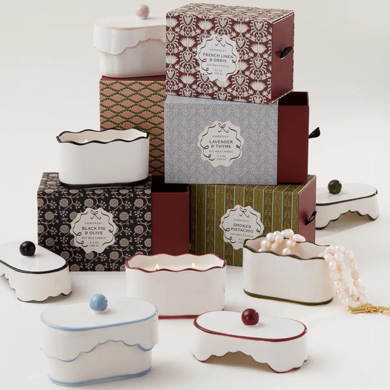 Paddywax CHÉRIE Ceramic Dish Candle, Soy Wax Candle, Poured with Love Ceramic Jar with Scalloped Lid, Reusable Vessel, 5.5 oz, Black Fig & Olive - Image 8