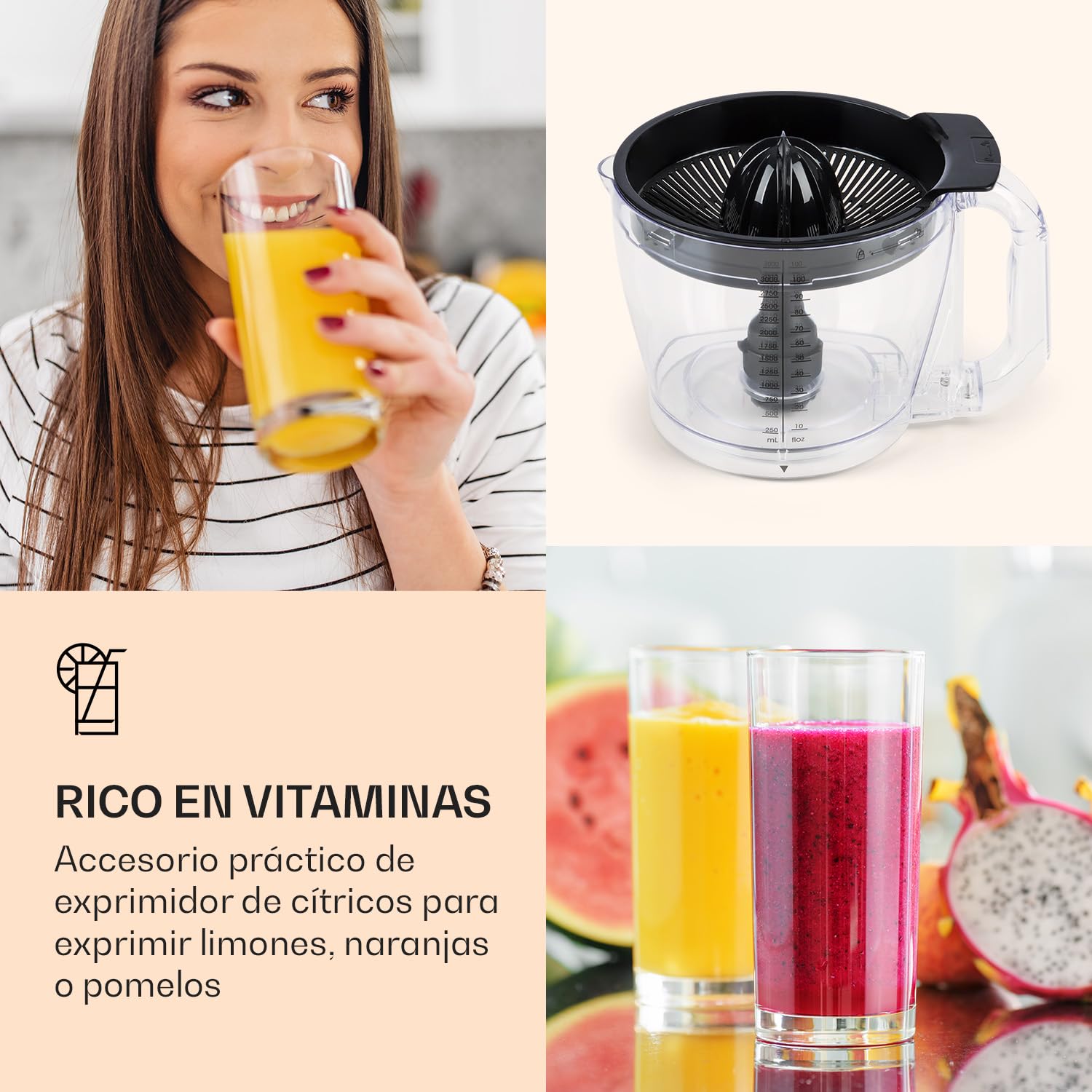 Klarstein Luca Batidora multifunción, Picadora, Rallador, Exprimidor, Food Processor, 1000 vatios, regulación continua, 6 modos, sin BPA, 3 litros, vaso medidor 3 l, espátula, Rojo