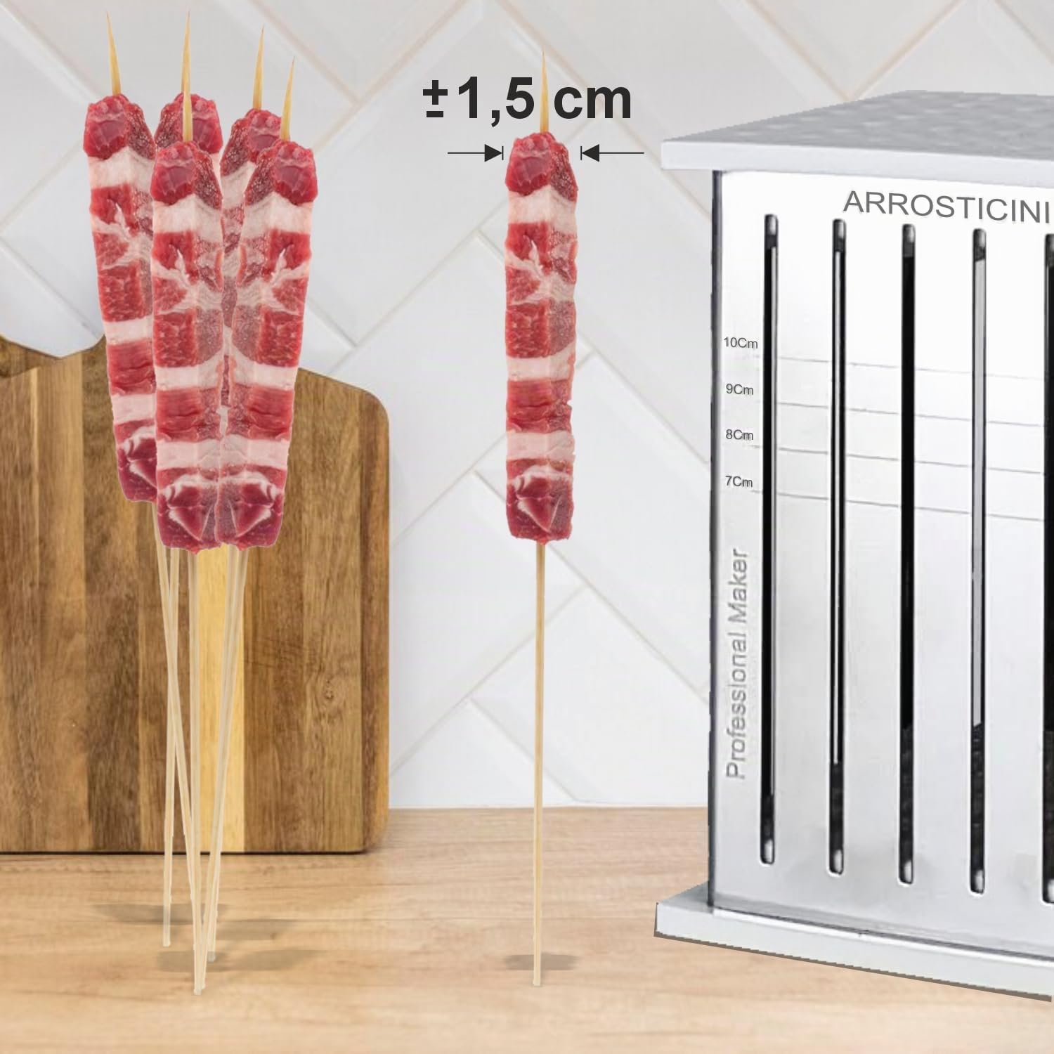 Cube pour la production de brochettes 49 PCS + Couteau + 50 brochettes Machine de Production d'Arrosticini, Kebab SOUVLAKY Faits à la Main - Arrosticini Abruzzais, Kebab original brochettes de viande.