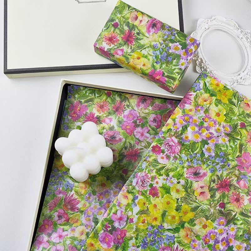 Miniatura 3 de Pintura al óleo, flores y plantas coloridas patrullas a granel, papel de seda para regalo, 25 hojas de 19.7 x 27.5 pulgadas para cumpleaños, boda,