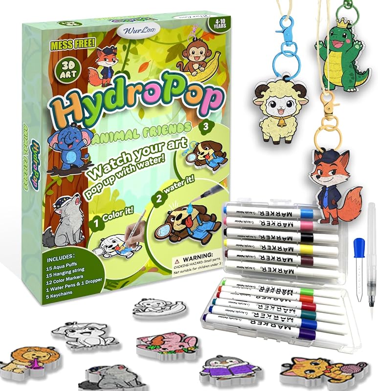 WurLoo Aqua Magic Puffs Paint 3D Art Kit Animals, Mess-Free Craft for Kids, DIY Color & Inflate Activity, Travel Toys & Creative Gifts for Girls and Boys Ages 4, 5, 6, 7, 8, 9, 10