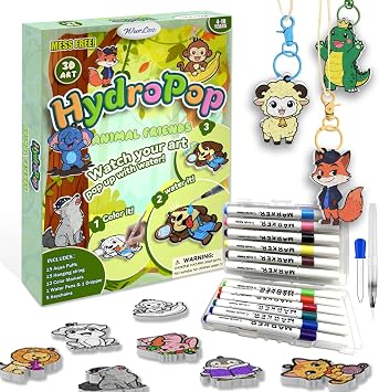 WurLoo Aqua Magic Puffs Paint 3D Art Kit Animals, Mess-Free Craft for Kids, DIY Color & Inflate Activity, Travel Toys & Creative Gifts for Girls and Boys Ages 4, 5, 6, 7, 8, 9, 10