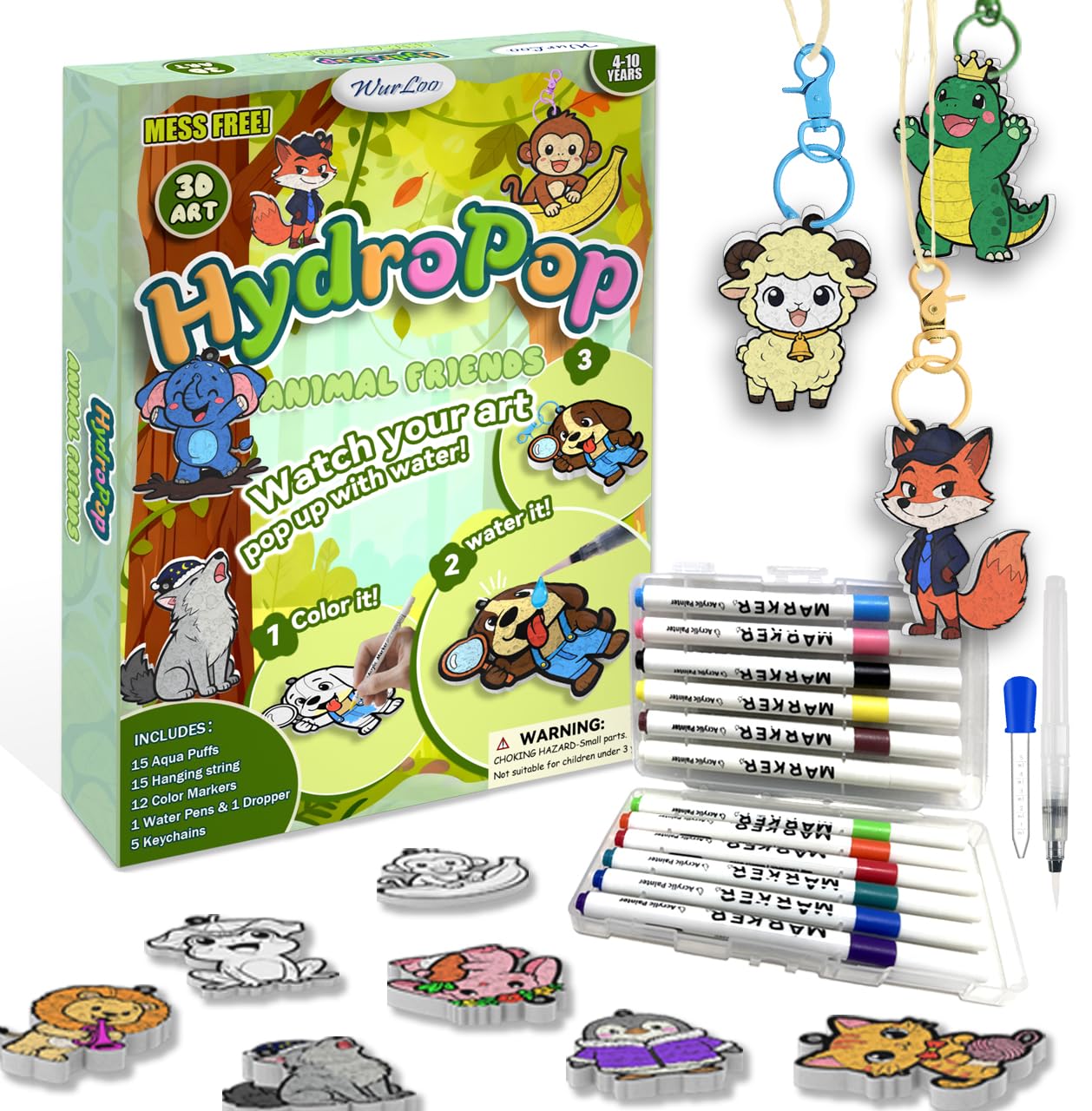 Aqua Magic Puffs Paint 3D Art Kit Animals, Mess-Free Craft for Kids, DIY Color & Inflate…