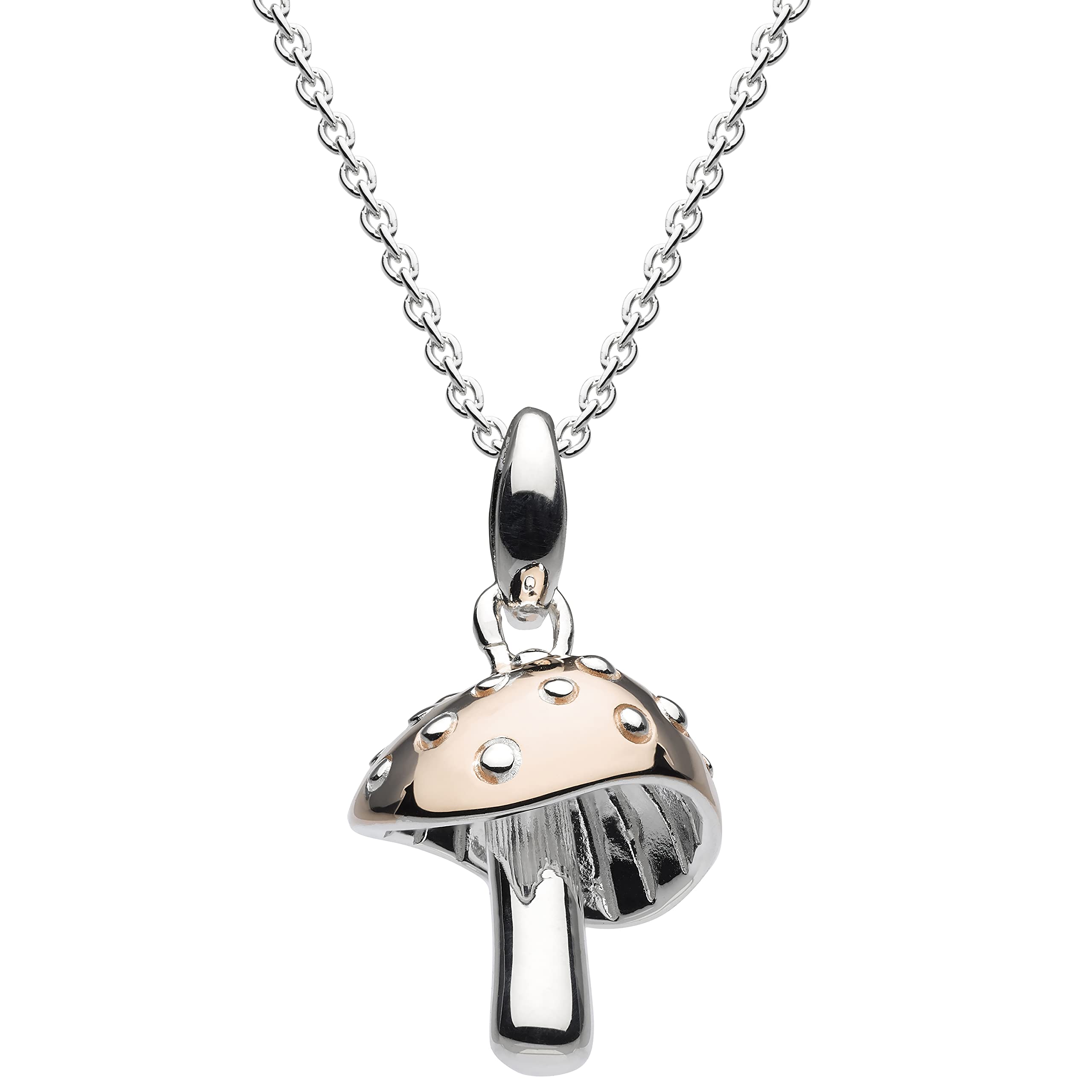 Dew Charming Mushroom Silver & Rose Gold Plate Pendant 45.7 cm Necklace - Sterling Silver and Rose Gold Plate, 3D Detail, Cute and Fun Nature Themed Jewelry, Gift Idea, Sterling Silber, Kein Stein