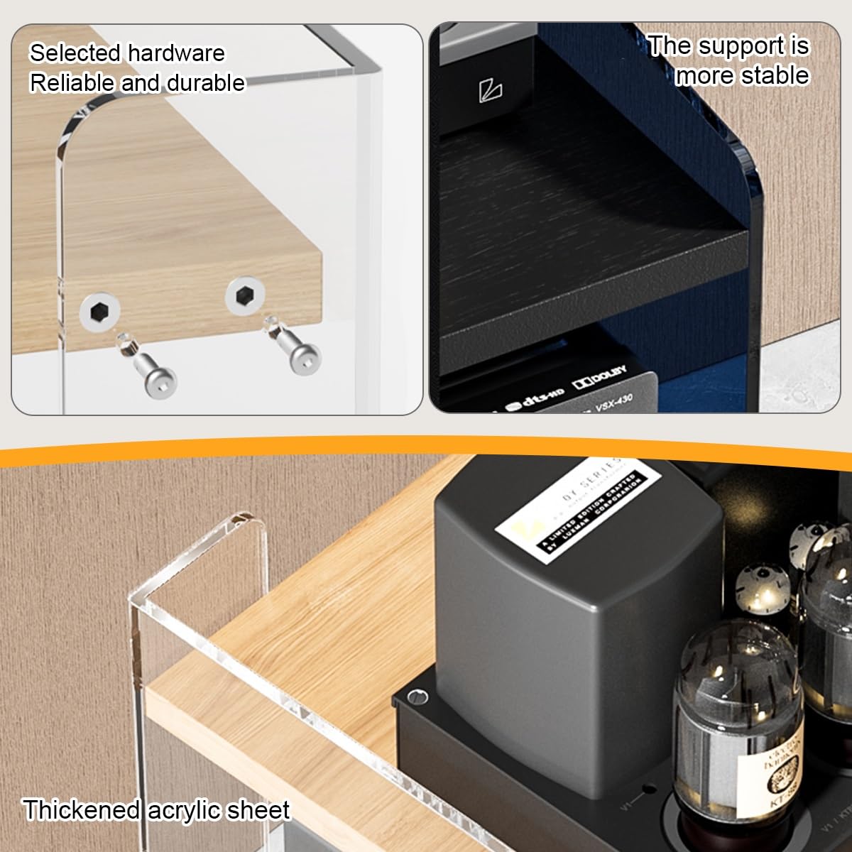 Mobile Stereo Hi Fi Rack In Acrilico,Mobile Stereo A 3/4 Livelli Regolabili ,Scaffalature Audio-Video,Piccolo Mobiletto Stereo E Supporti Audio-Video Trasparente,Adatto Per Lettori Dvd(Transparent/bla