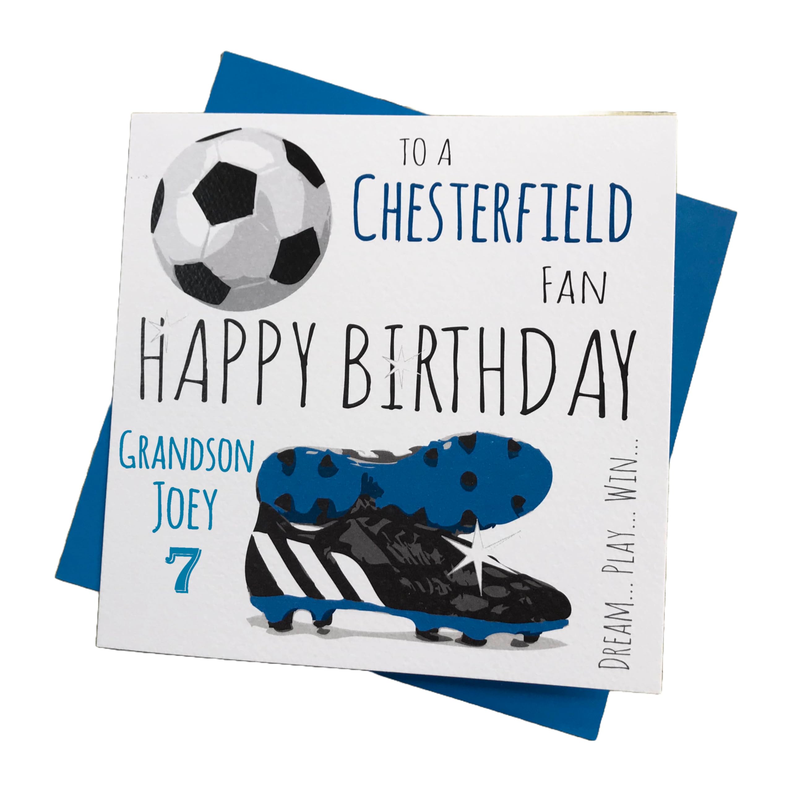 WHITE COTTON CARDS PERSONALISED Chesterfield Spireites FC Football Club Fan Birthday Card (87-PER)